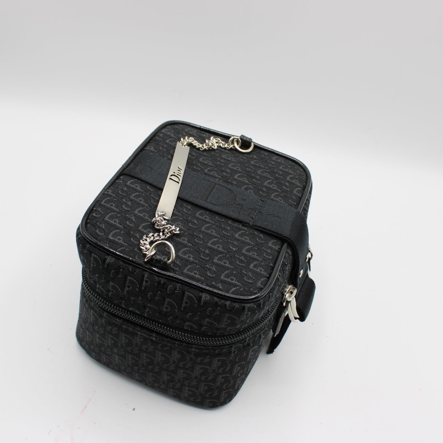 Christian Dior Black Logo Print Vanity Chain Bag