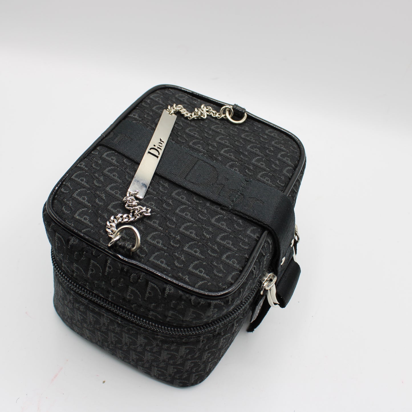 Christian Dior Black Logo Print Vanity Chain Bag