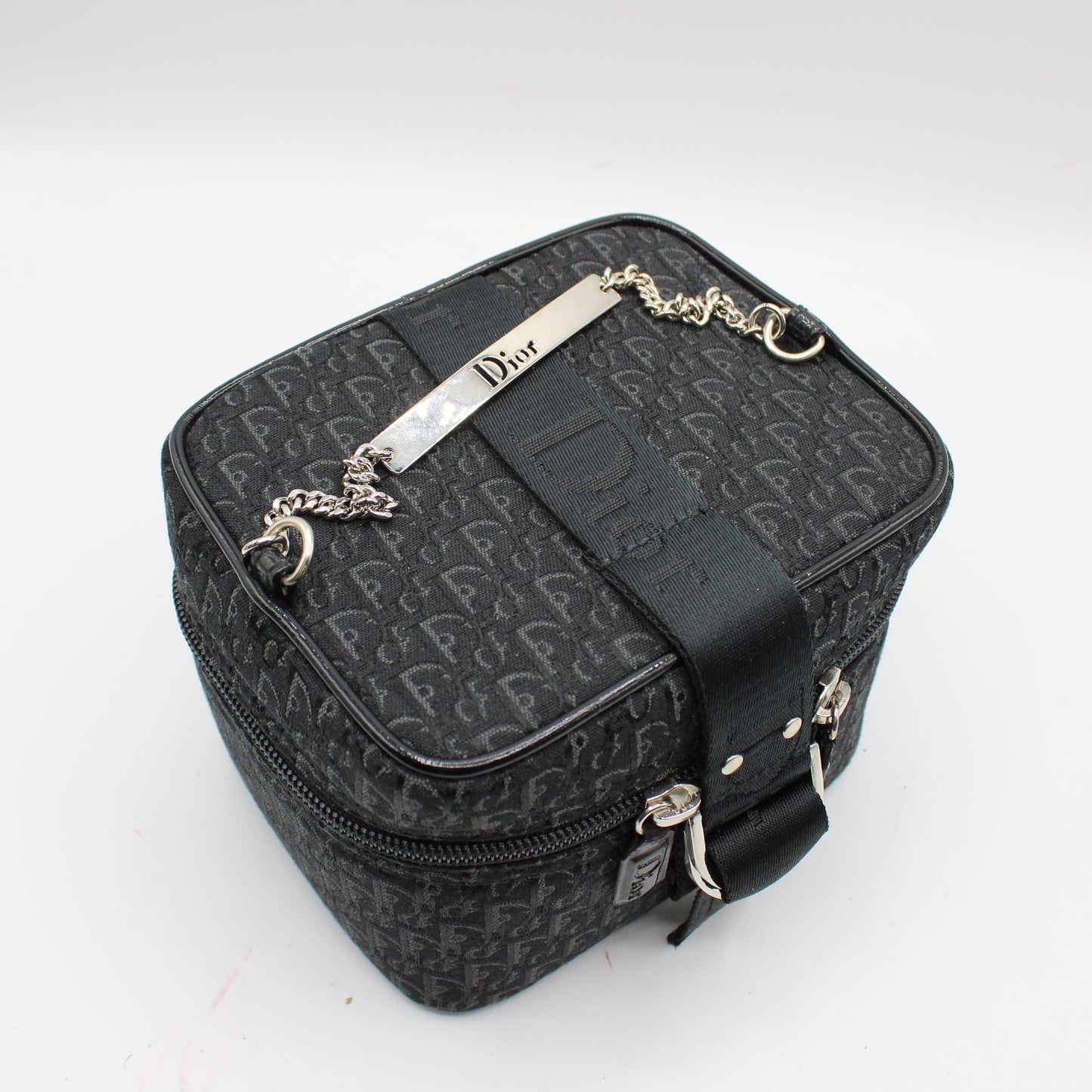 Christian Dior Black Logo Print Vanity Chain Bag