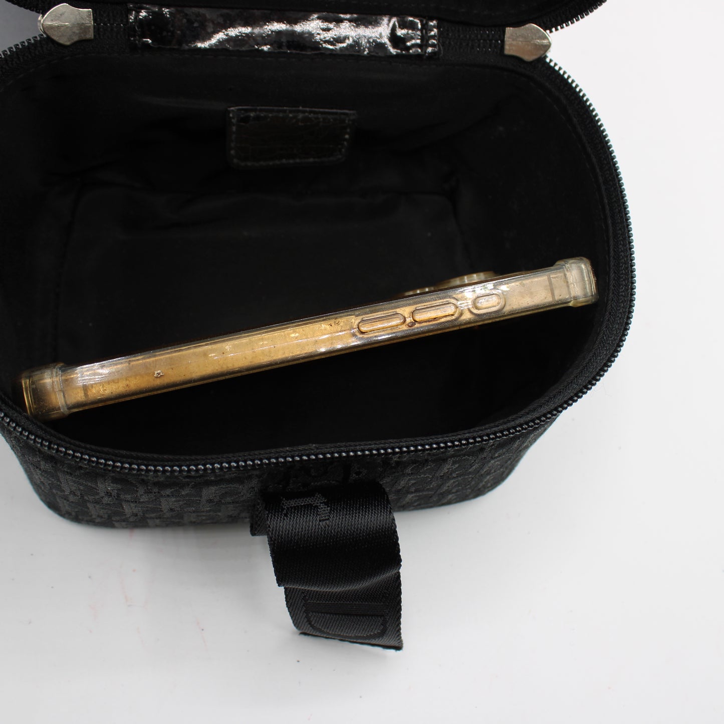Christian Dior Black Logo Print Vanity Chain Bag