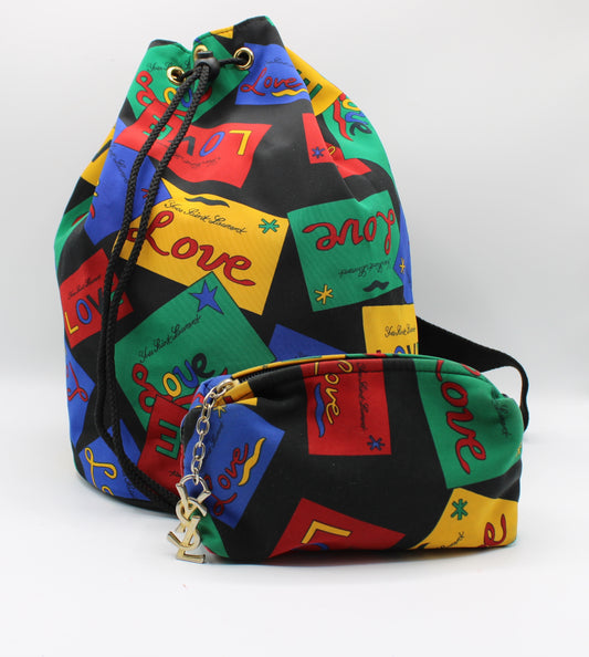 Yves Saint Laurent Multicolor Love Print Drawstring Backpack