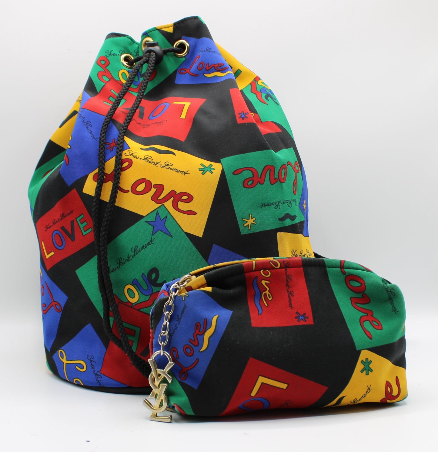 Yves Saint Laurent Multicolor Love Print Drawstring Backpack