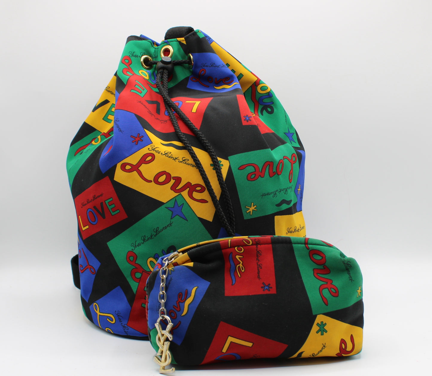 Yves Saint Laurent Multicolor Love Print Drawstring Backpack