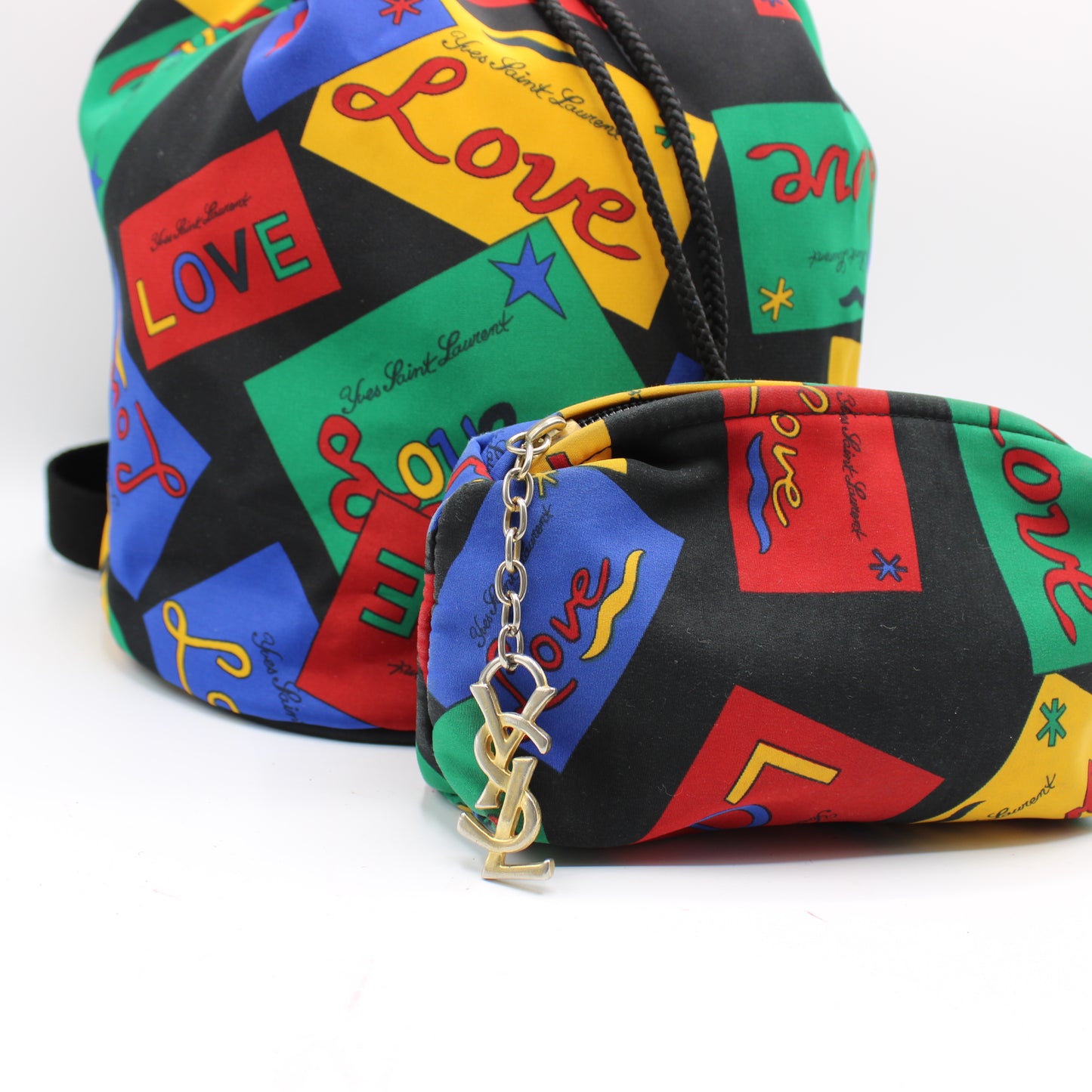 Yves Saint Laurent Multicolor Love Print Drawstring Backpack