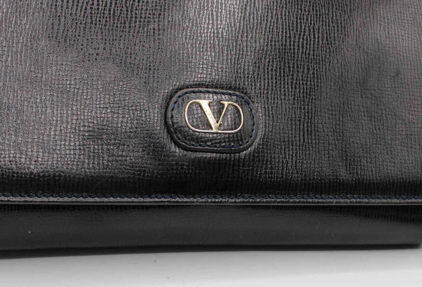 Valentino Garavani Dark Navy Leather Flap Crossbody Clutch