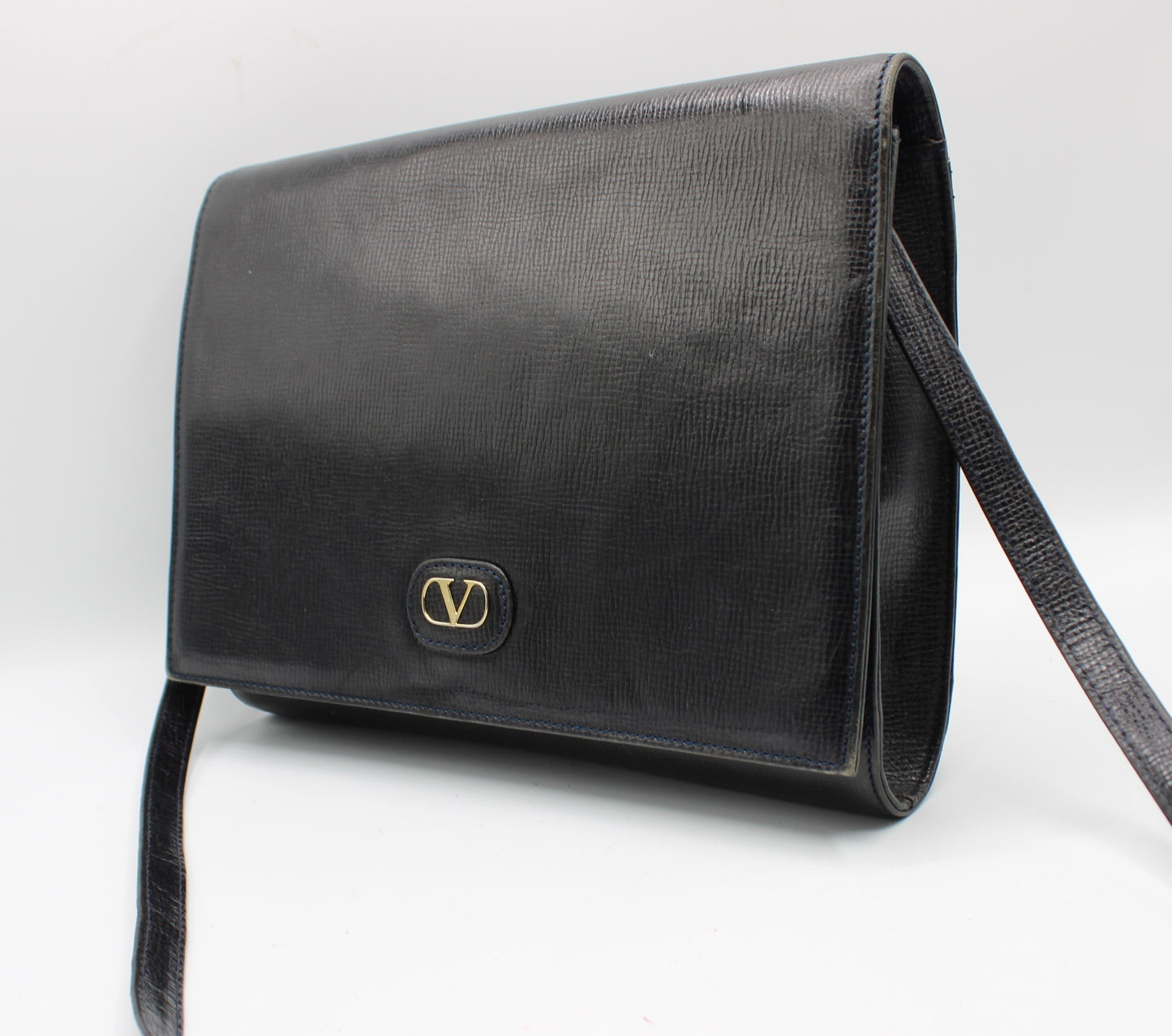 Valentino Garavani Dark Navy Leather Flap Crossbody Clutch