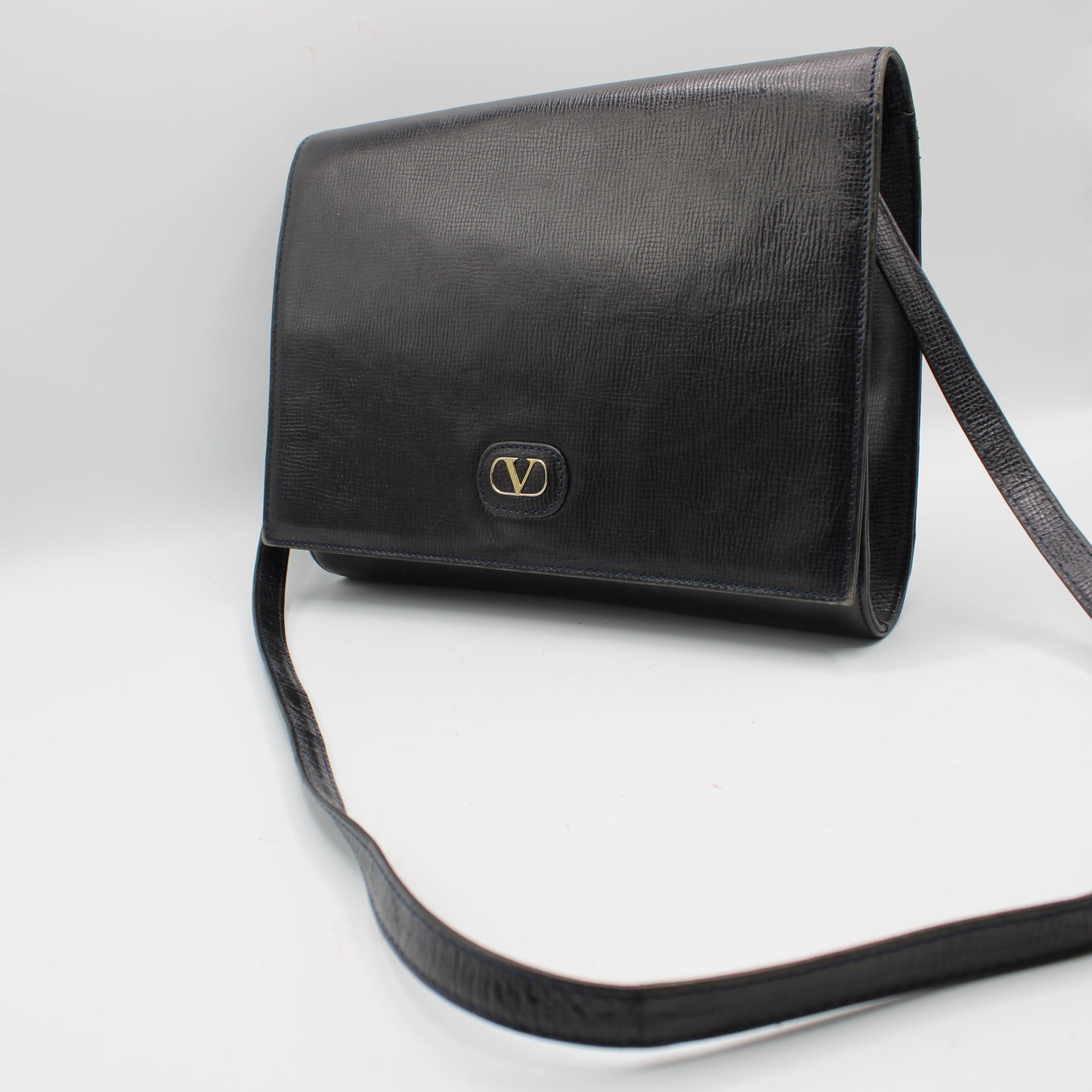 Valentino Garavani Dark Navy Leather Flap Crossbody Clutch