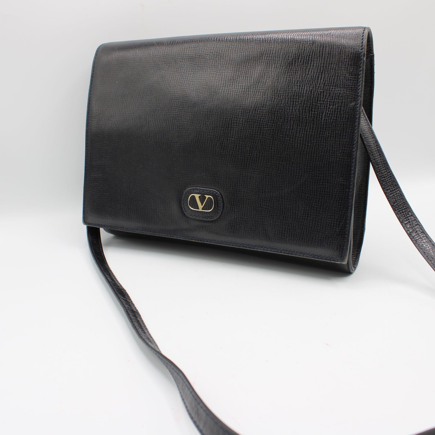 Valentino Garavani Dark Navy Leather Flap Crossbody Clutch