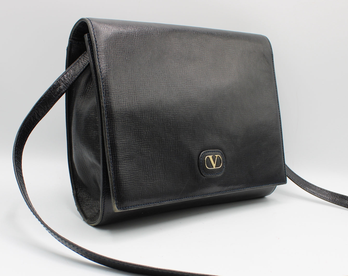 Valentino Garavani Dark Navy Leather Flap Crossbody Clutch