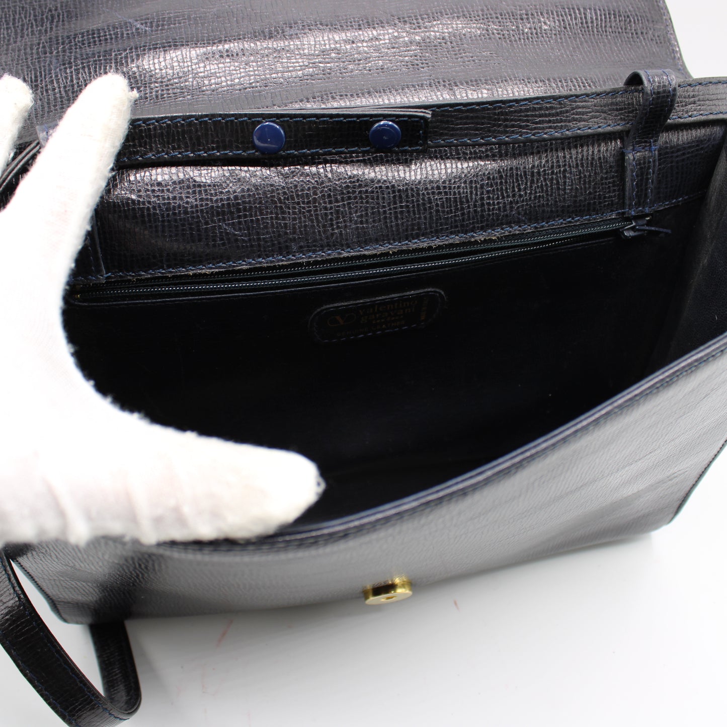 Valentino Garavani Dark Navy Leather Flap Crossbody Clutch