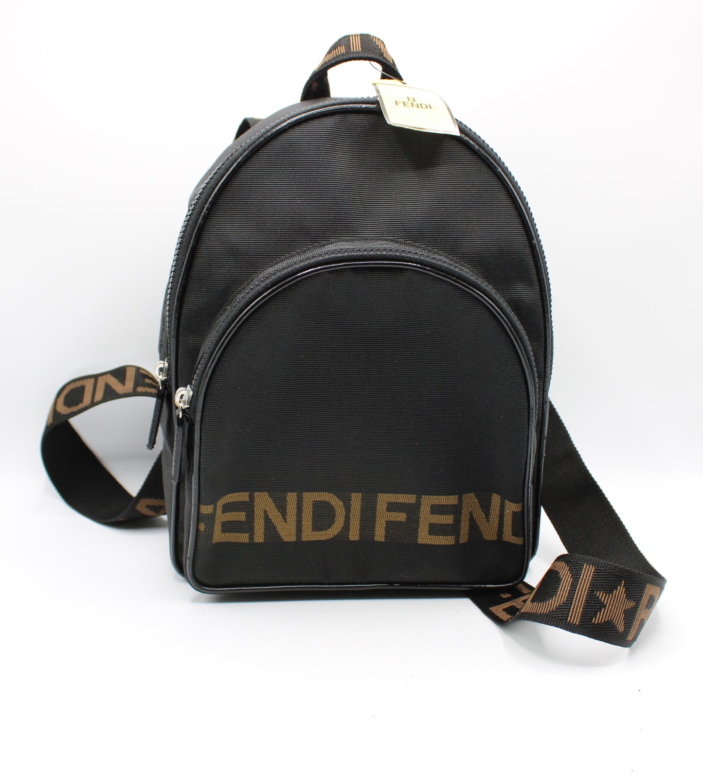 Fendi Black Fendistar Roma Logo Backpack