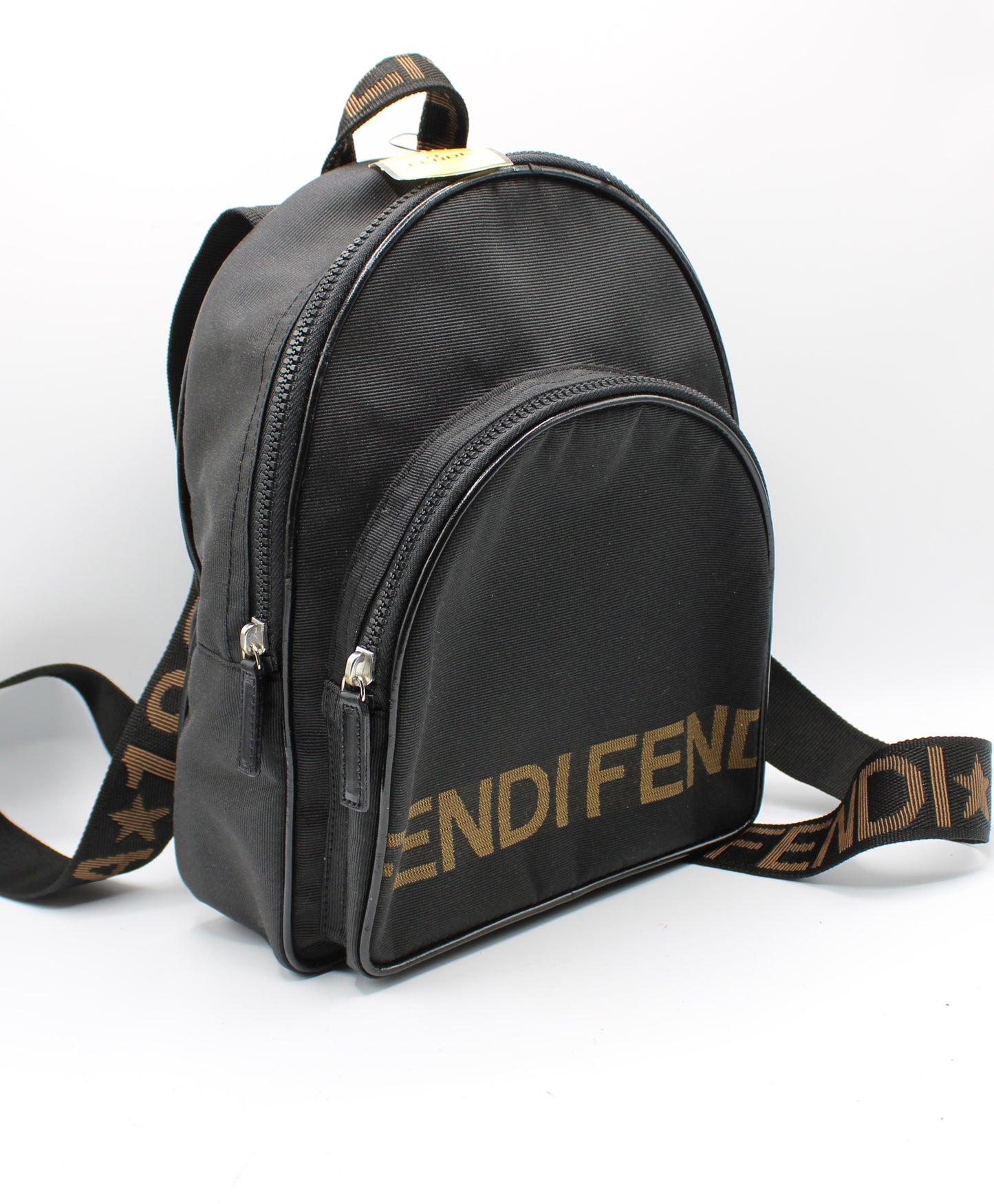Fendi Black Fendistar Roma Logo Backpack