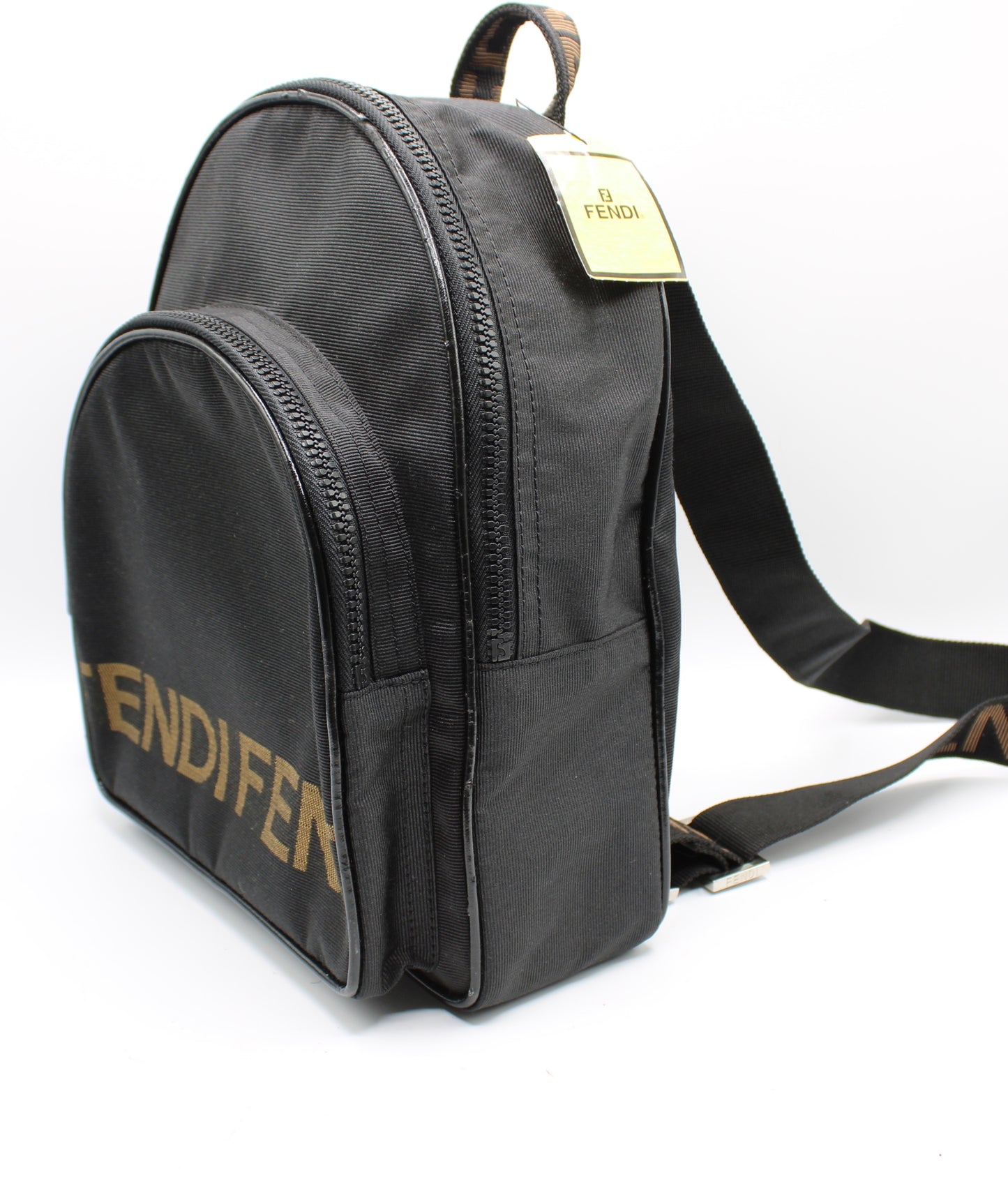 Fendi Black Fendistar Roma Logo Backpack