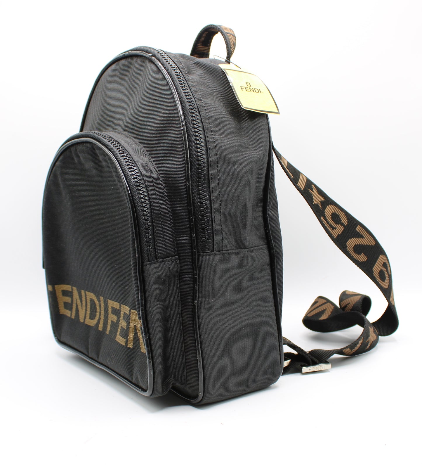 Fendi Black Fendistar Roma Logo Backpack
