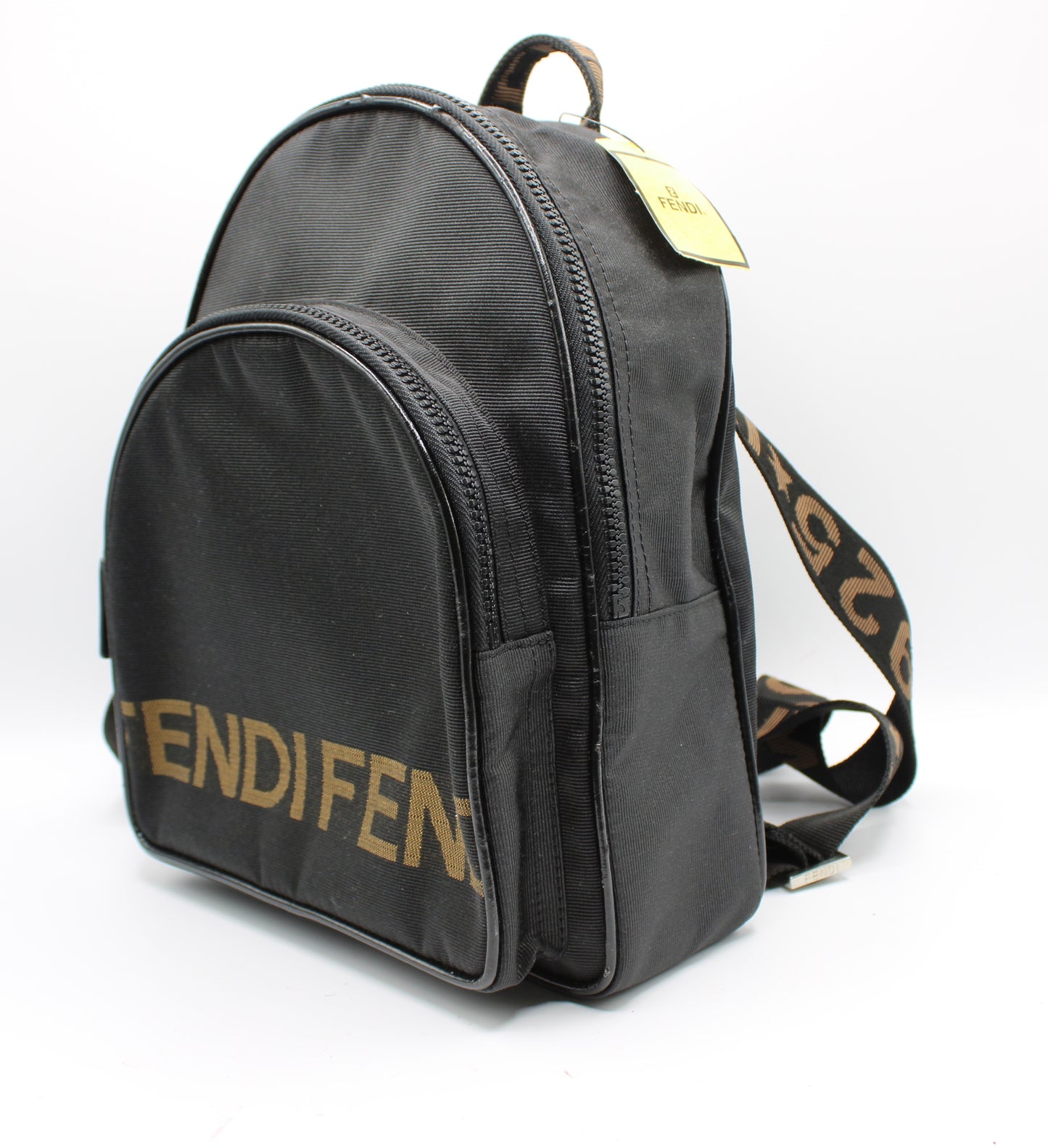 Fendi Black Fendistar Roma Logo Backpack