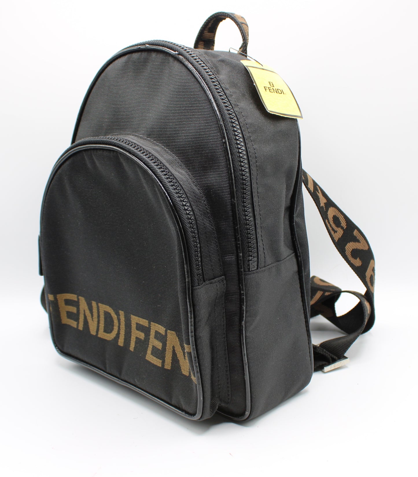Fendi Black Fendistar Roma Logo Backpack