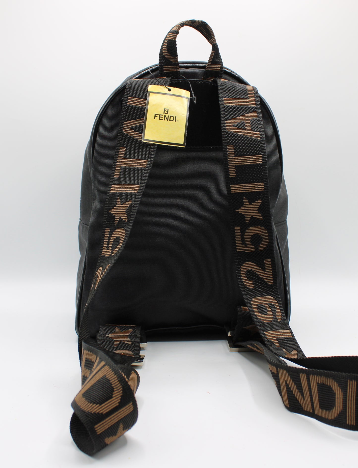 Fendi Black Fendistar Roma Logo Backpack