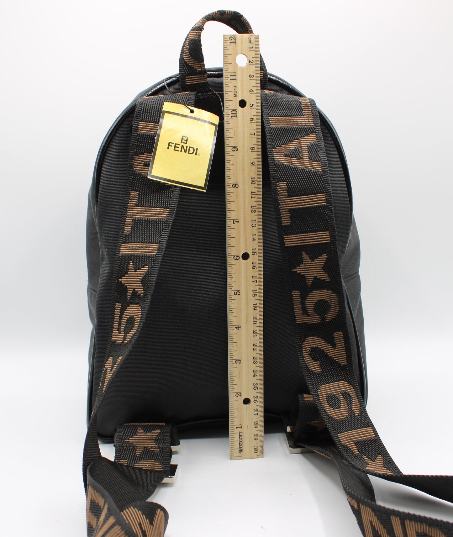 Fendi Black Fendistar Roma Logo Backpack