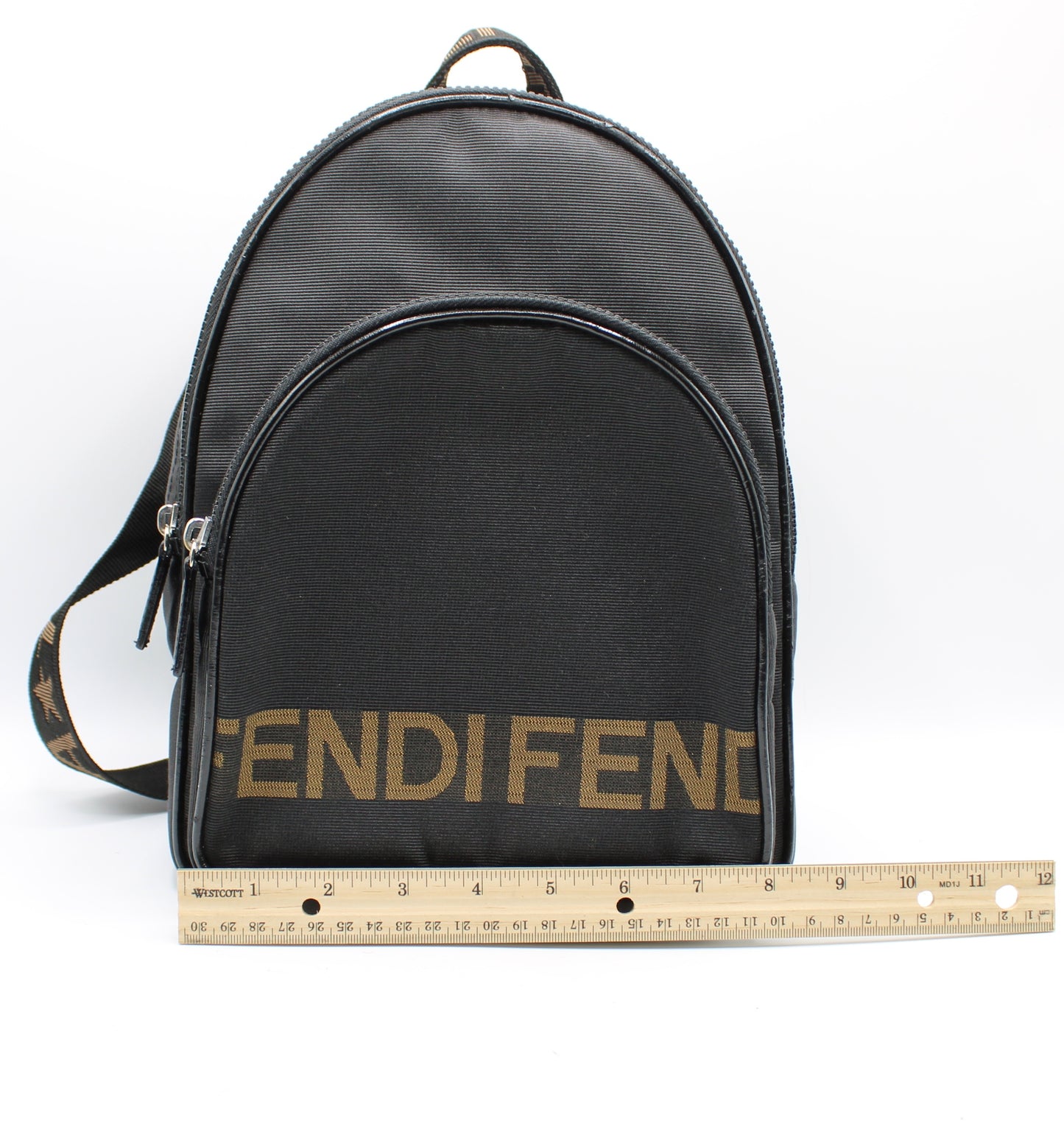 Fendi Black Fendistar Roma Logo Backpack