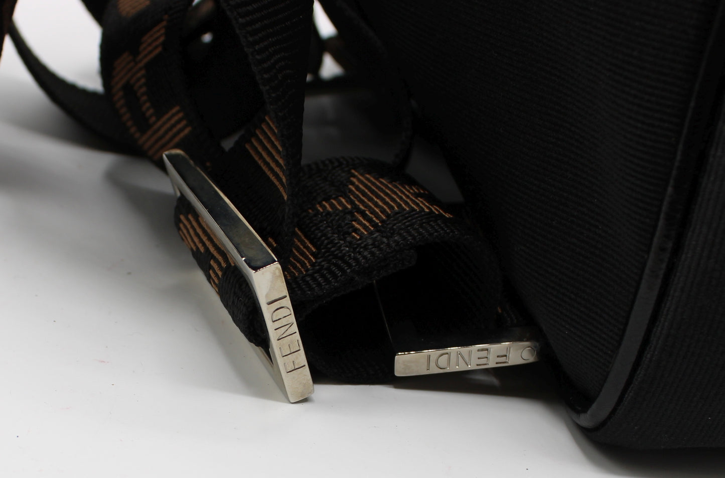Fendi Black Fendistar Roma Logo Backpack