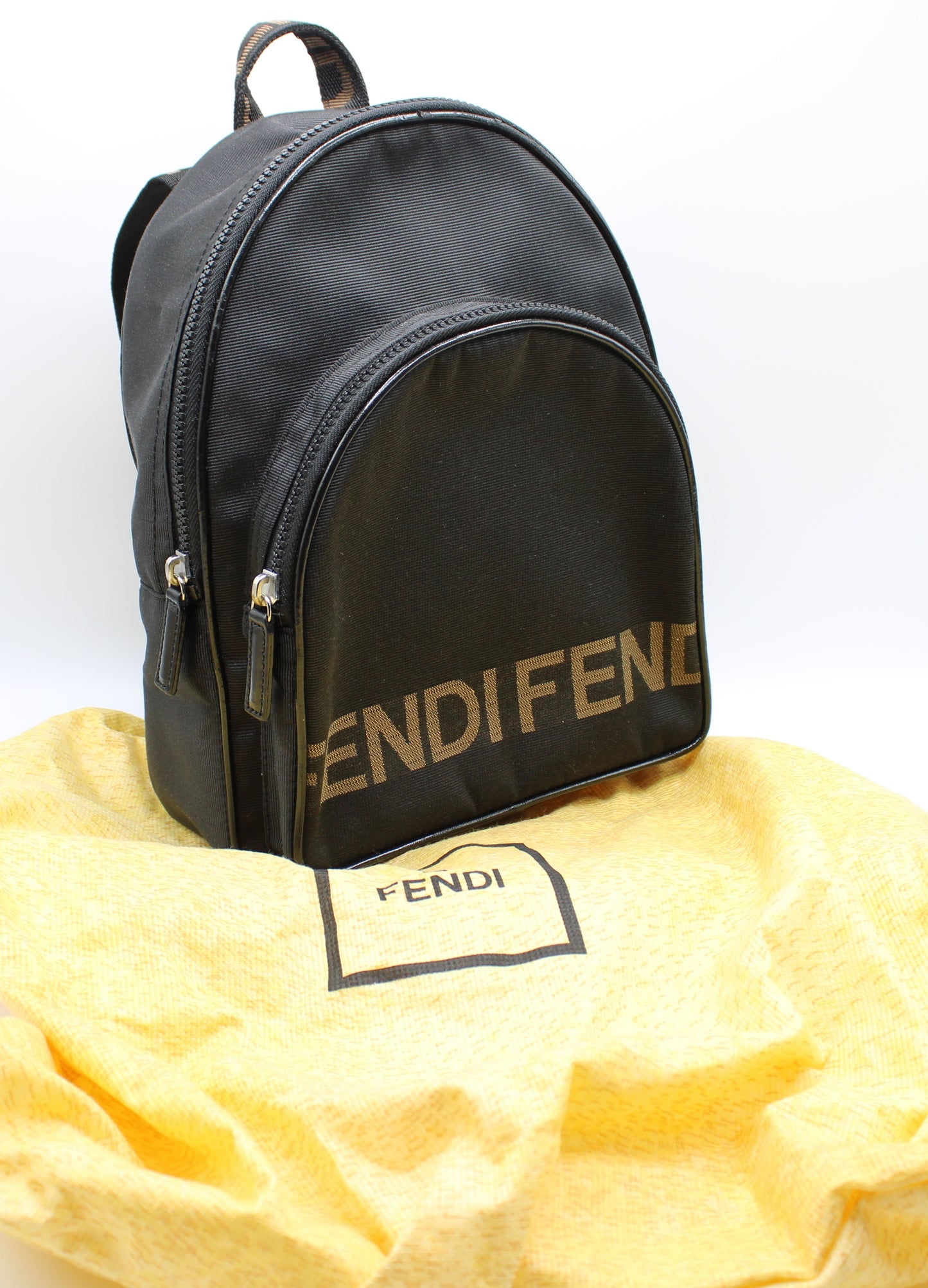Fendi Black Fendistar Roma Logo Backpack
