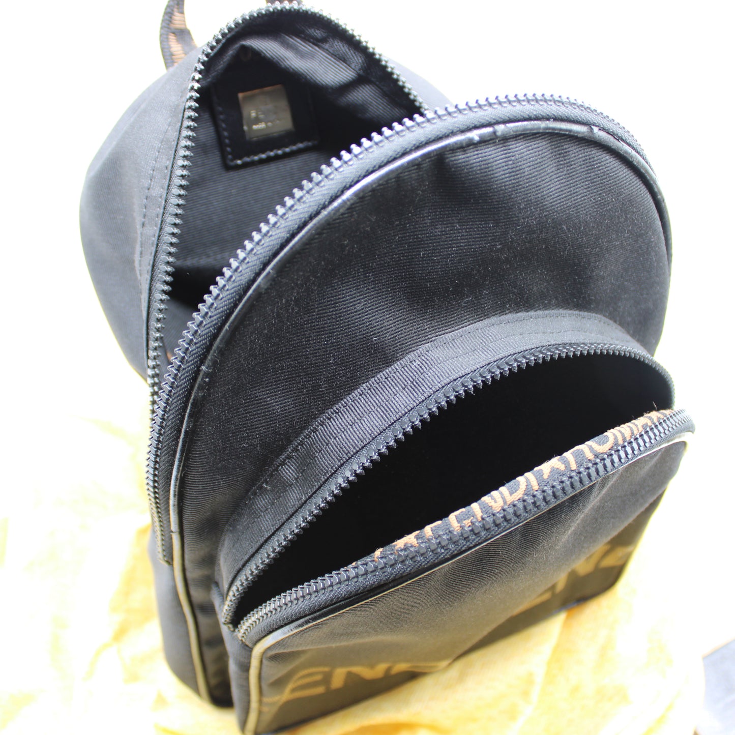 Fendi Black Fendistar Roma Logo Backpack