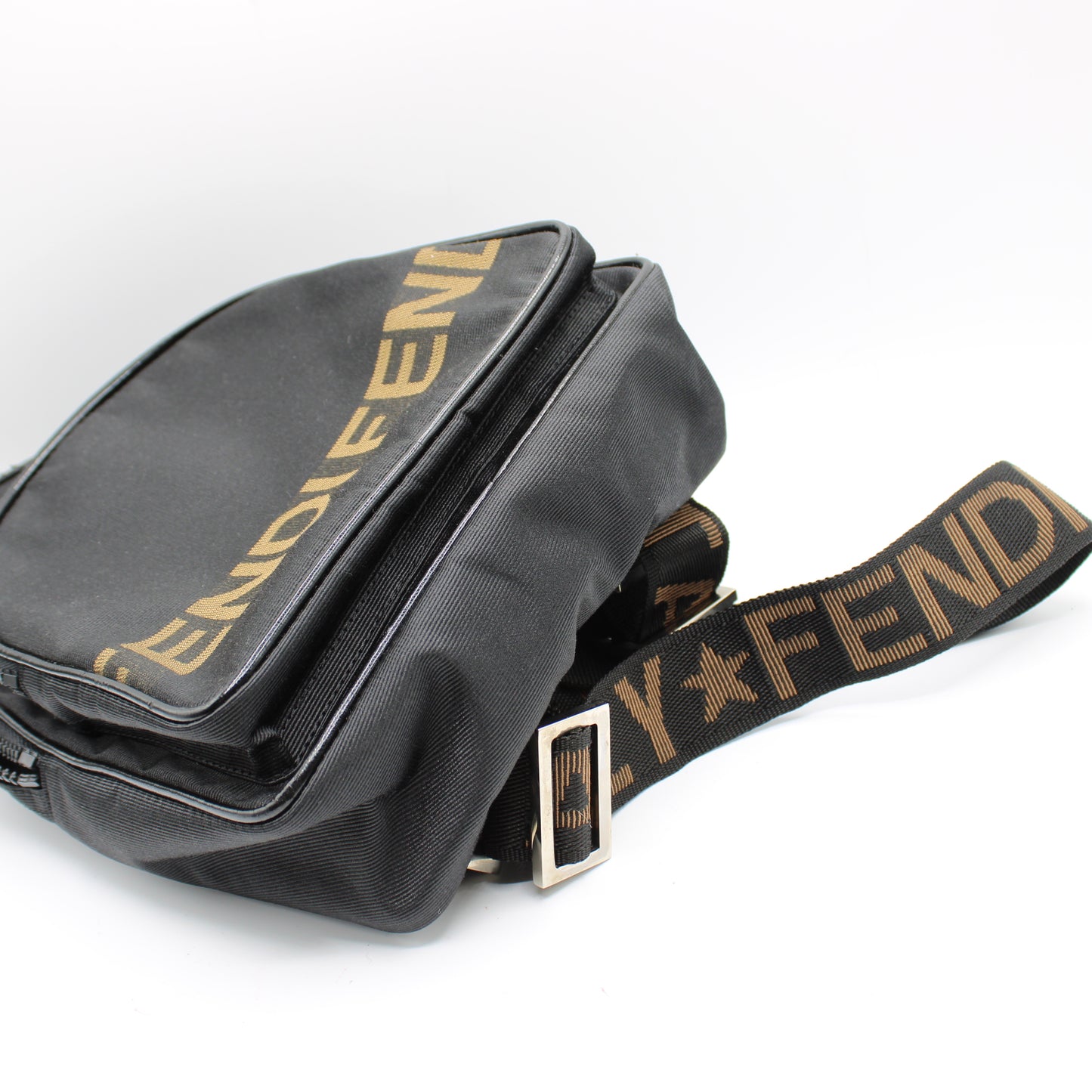 Fendi Black Fendistar Roma Logo Backpack