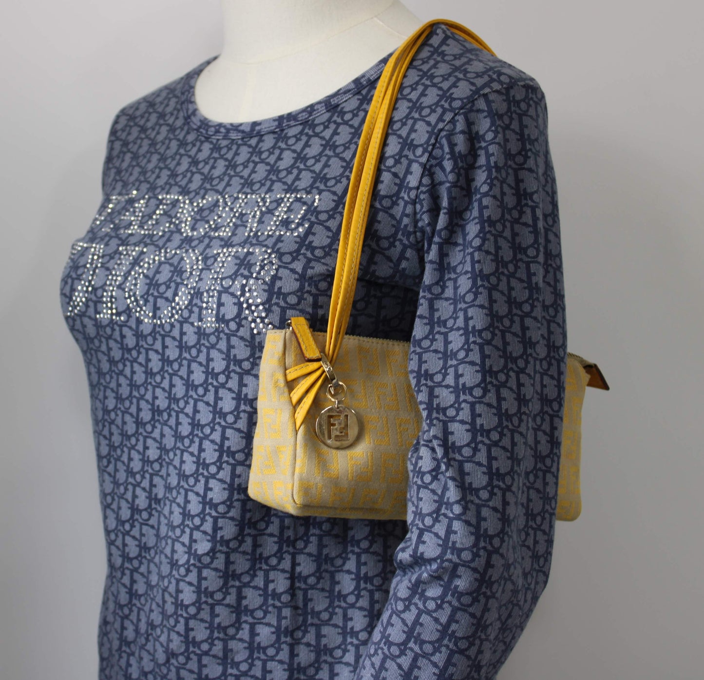 Fendi Yellow Mustard Zucca Canvas Leather Strap Shoulder Bag