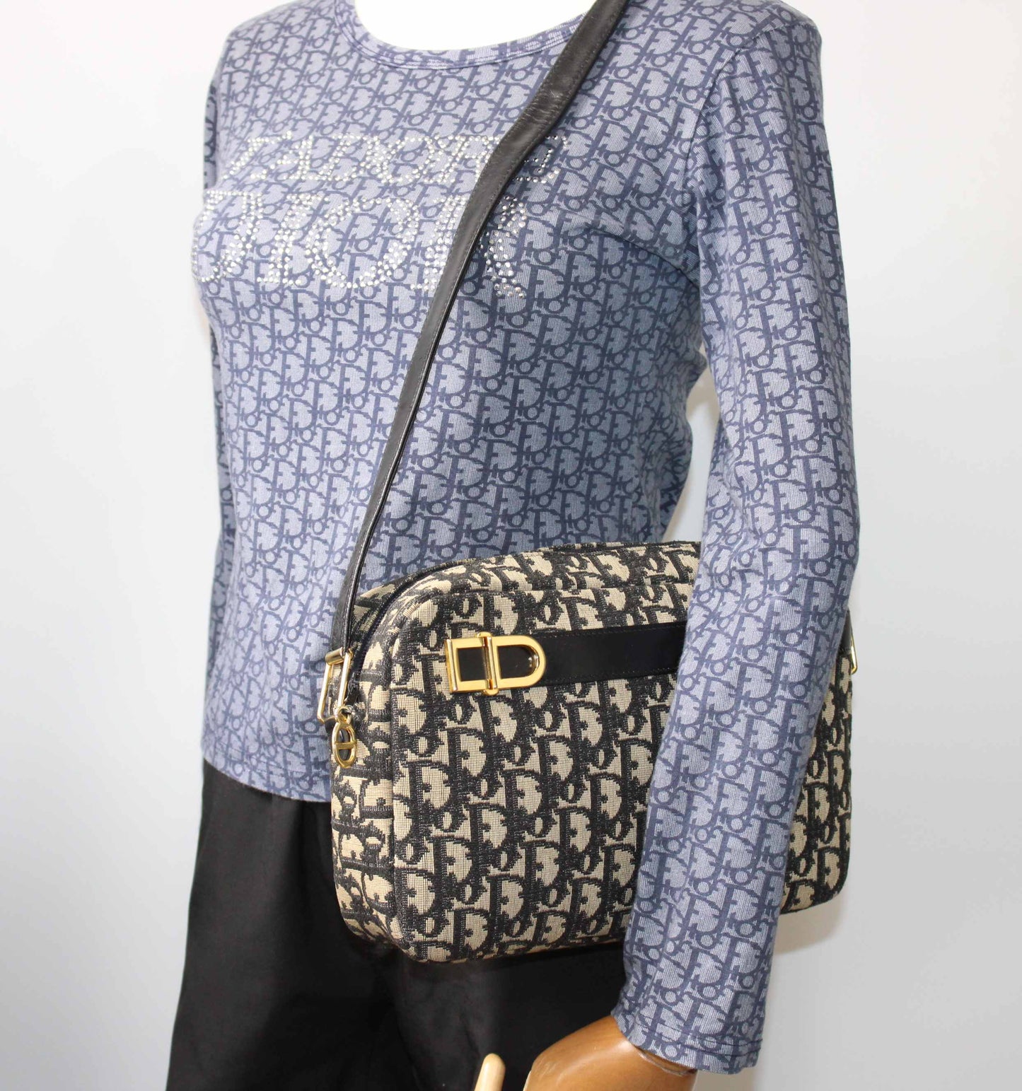 Christian Dior Black Trotter Canvas Leather Strap Shoulder Bag