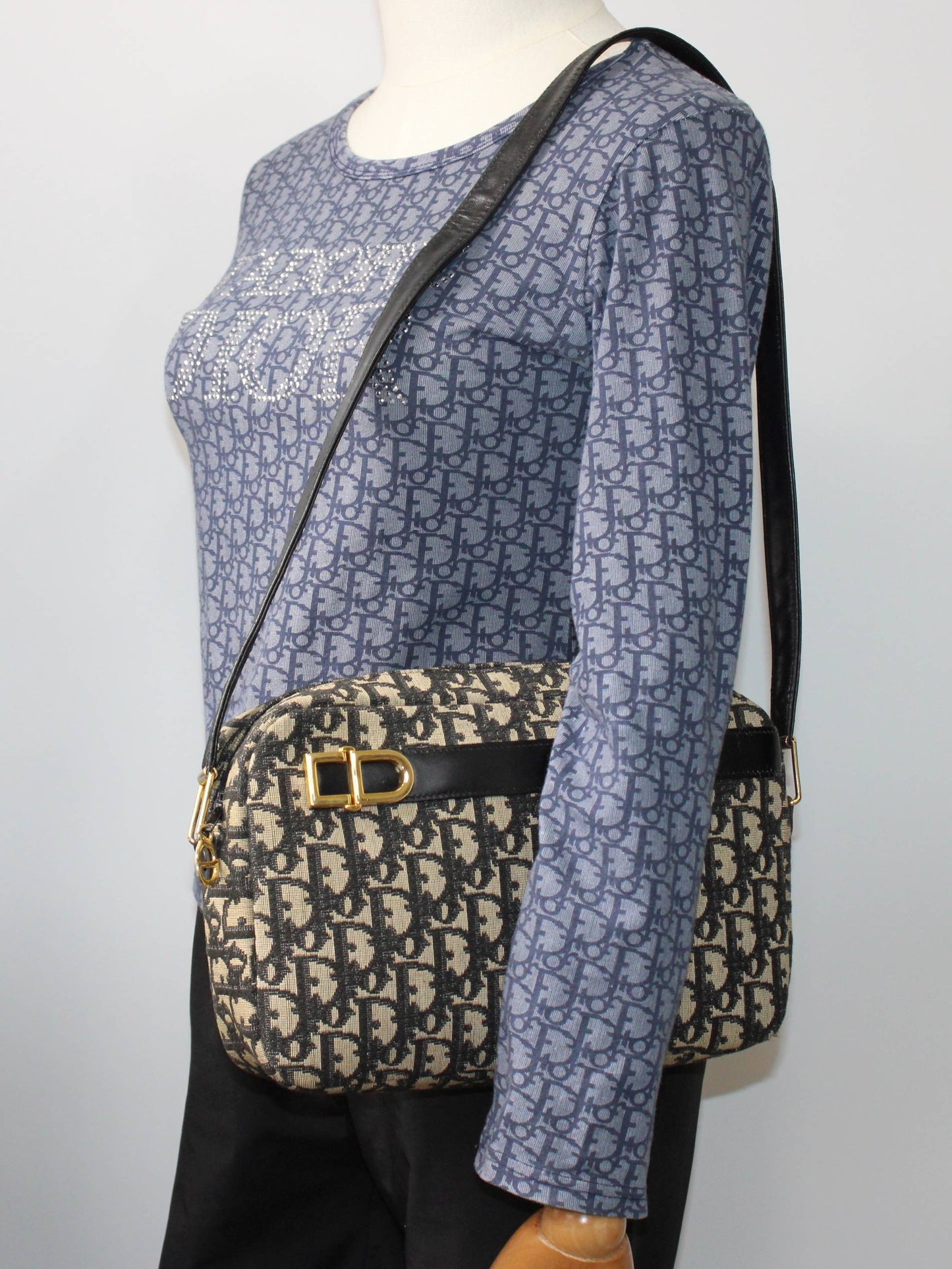 Christian Dior Black Trotter Canvas Leather Strap Shoulder Bag
