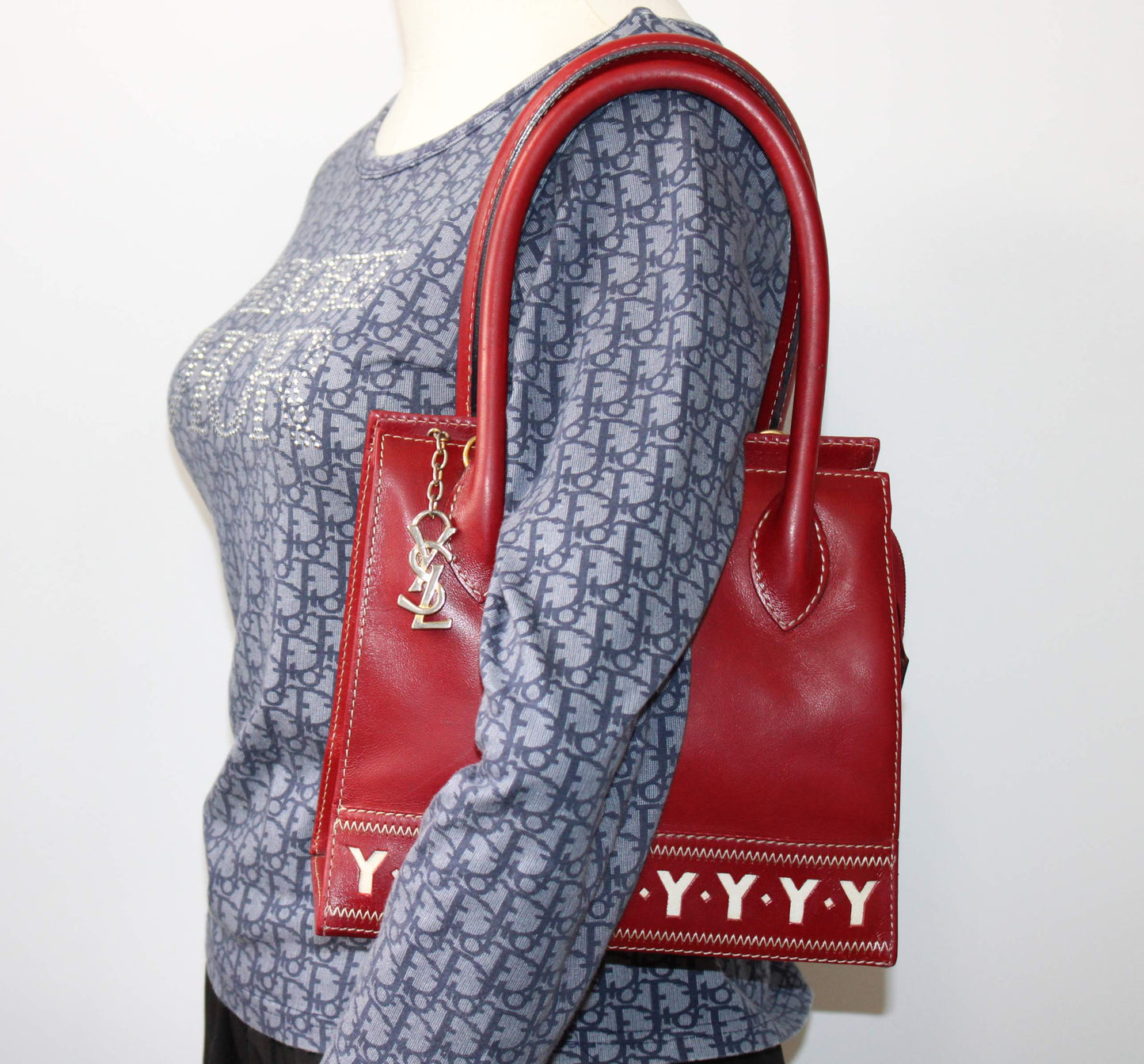 Yves Saint Laurent Burgundy Leather Y Pattern Shoulder Handbag