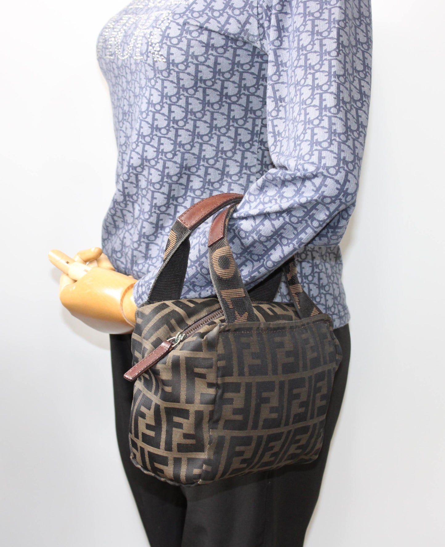 Fendi Brown Zucca Canvas Mini Top Handle Handbag