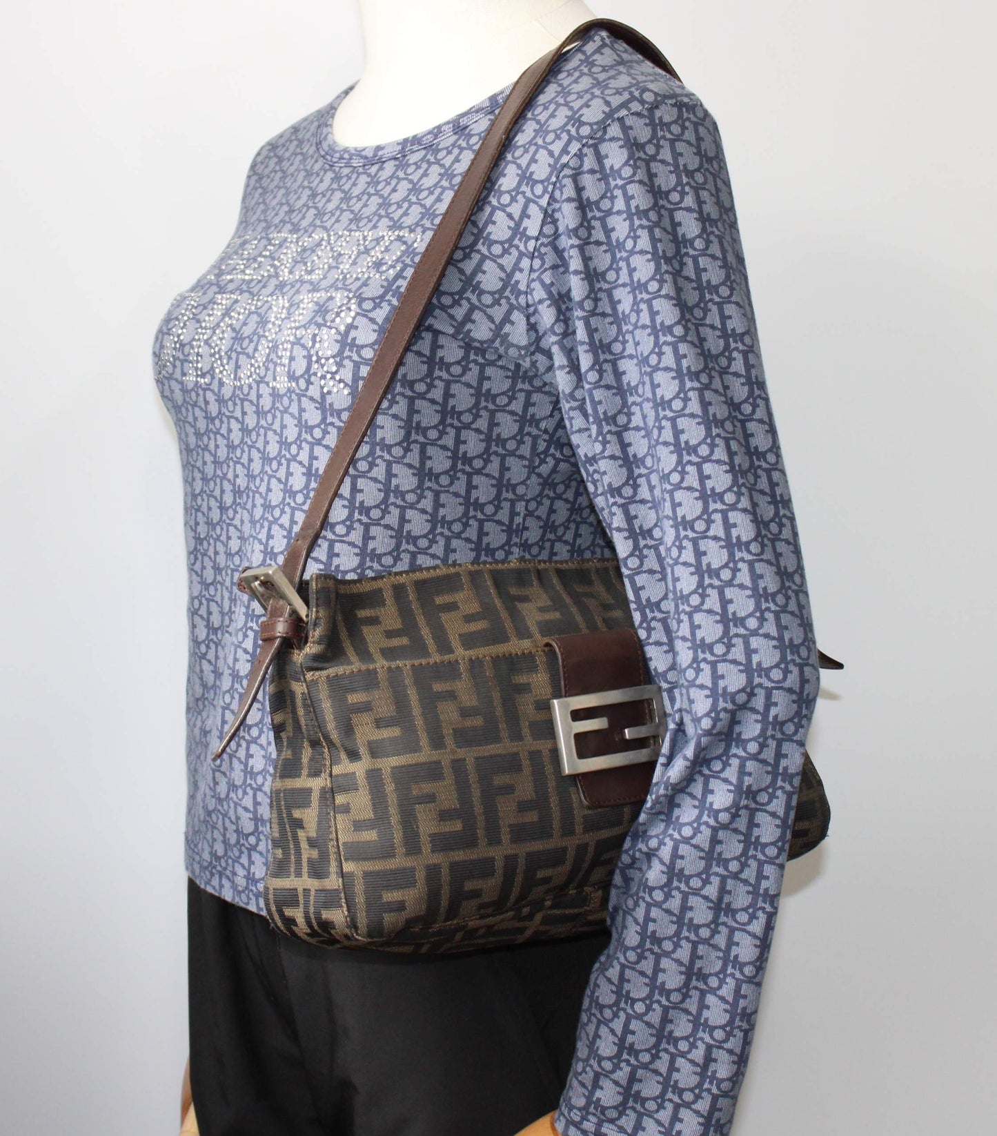 Fendi Brown Zucca Canvas Leather Baguette Shoulder Bag