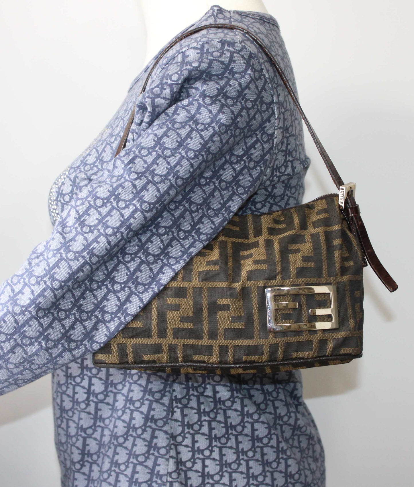 Fendi Brown Zucca Canvas Leather Mini Pochette Shoulder Bag