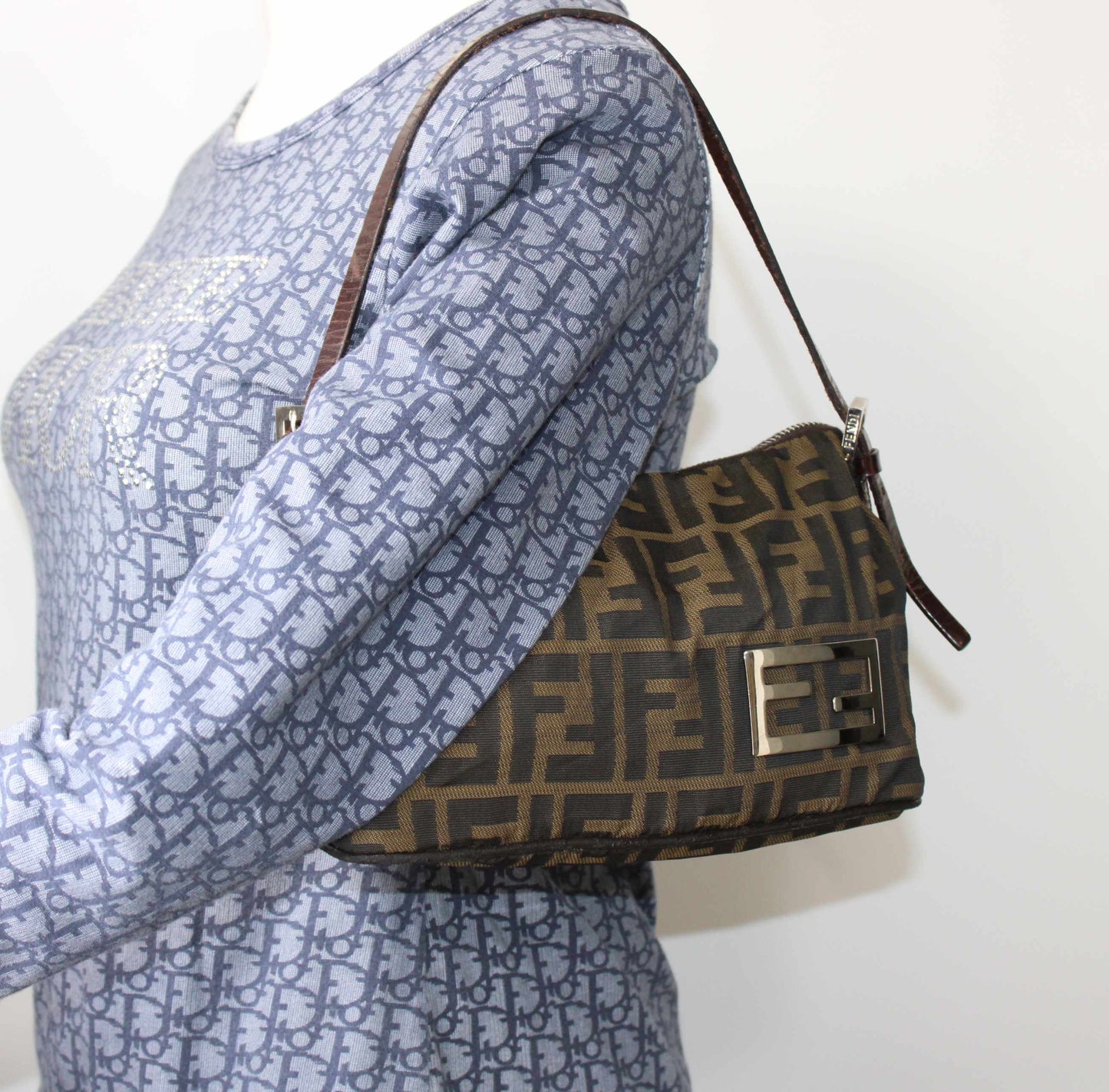 Fendi Brown Zucca Canvas Leather Mini Pochette Shoulder Bag