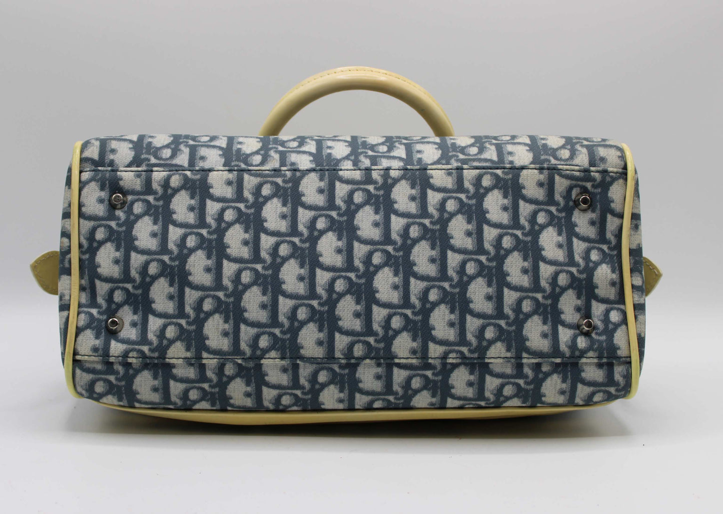 Christian Dior Navy White Oblique Canvas Boston Bag