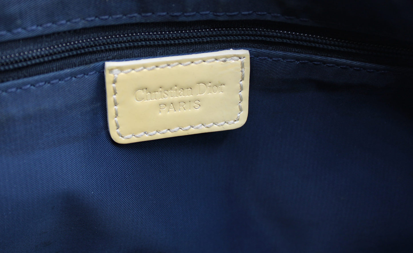Christian Dior Navy White Oblique Canvas Boston Bag