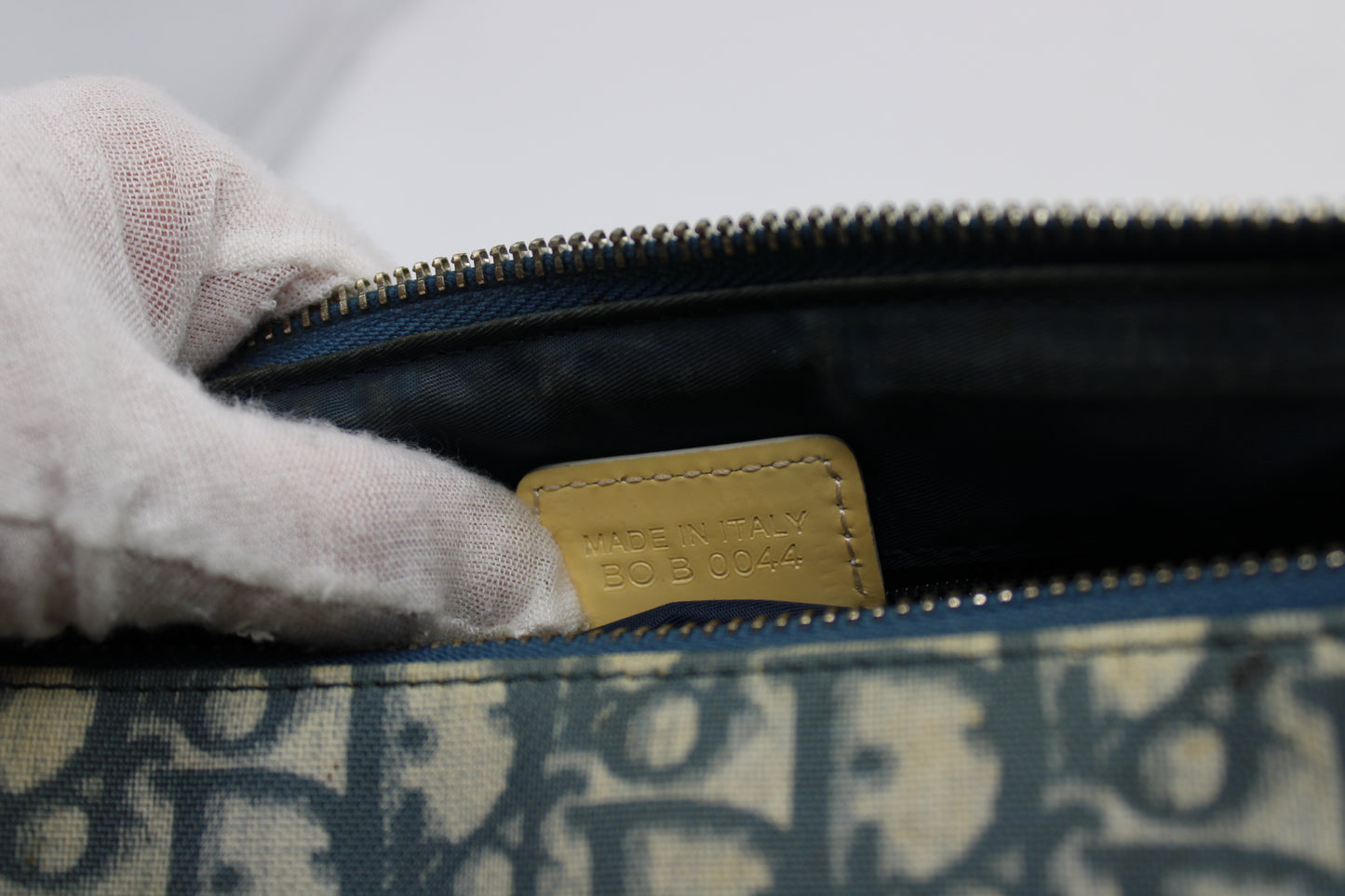 Christian Dior Navy White Oblique Canvas Boston Bag