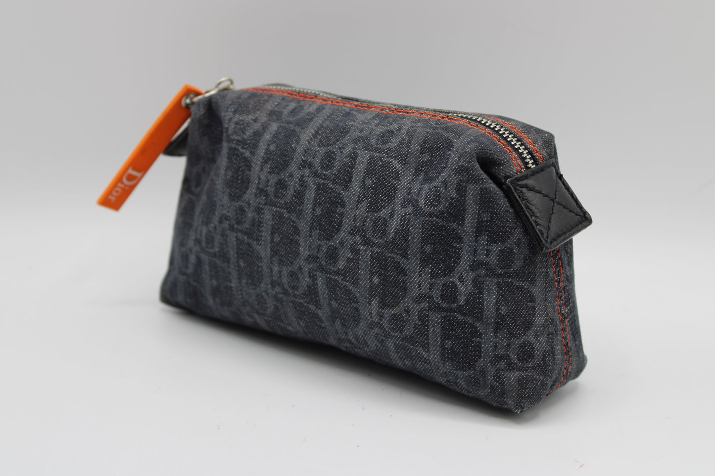 Christian Dior Blue Denim Oblique Flight Pouch