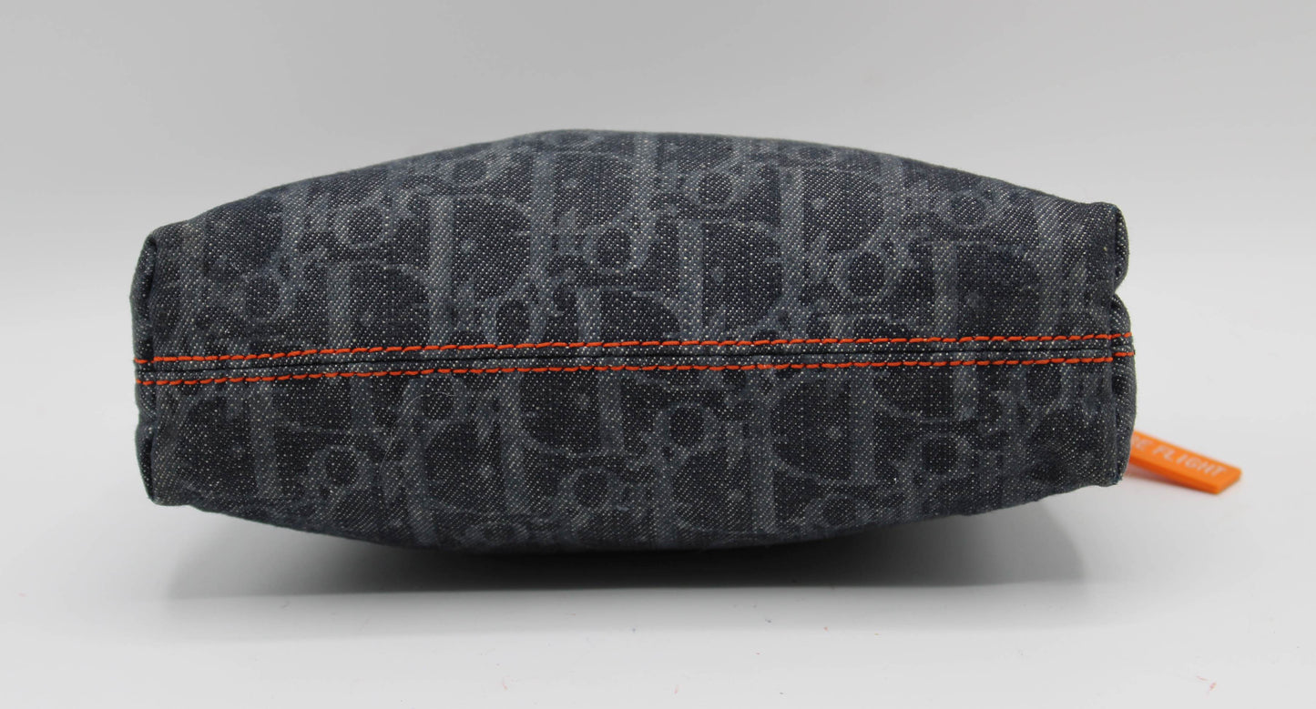 Christian Dior Blue Denim Oblique Flight Pouch
