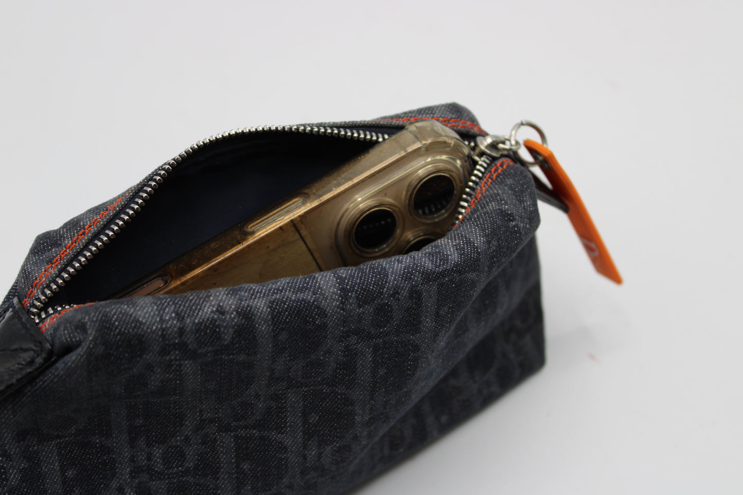 Christian Dior Blue Denim Oblique Flight Pouch