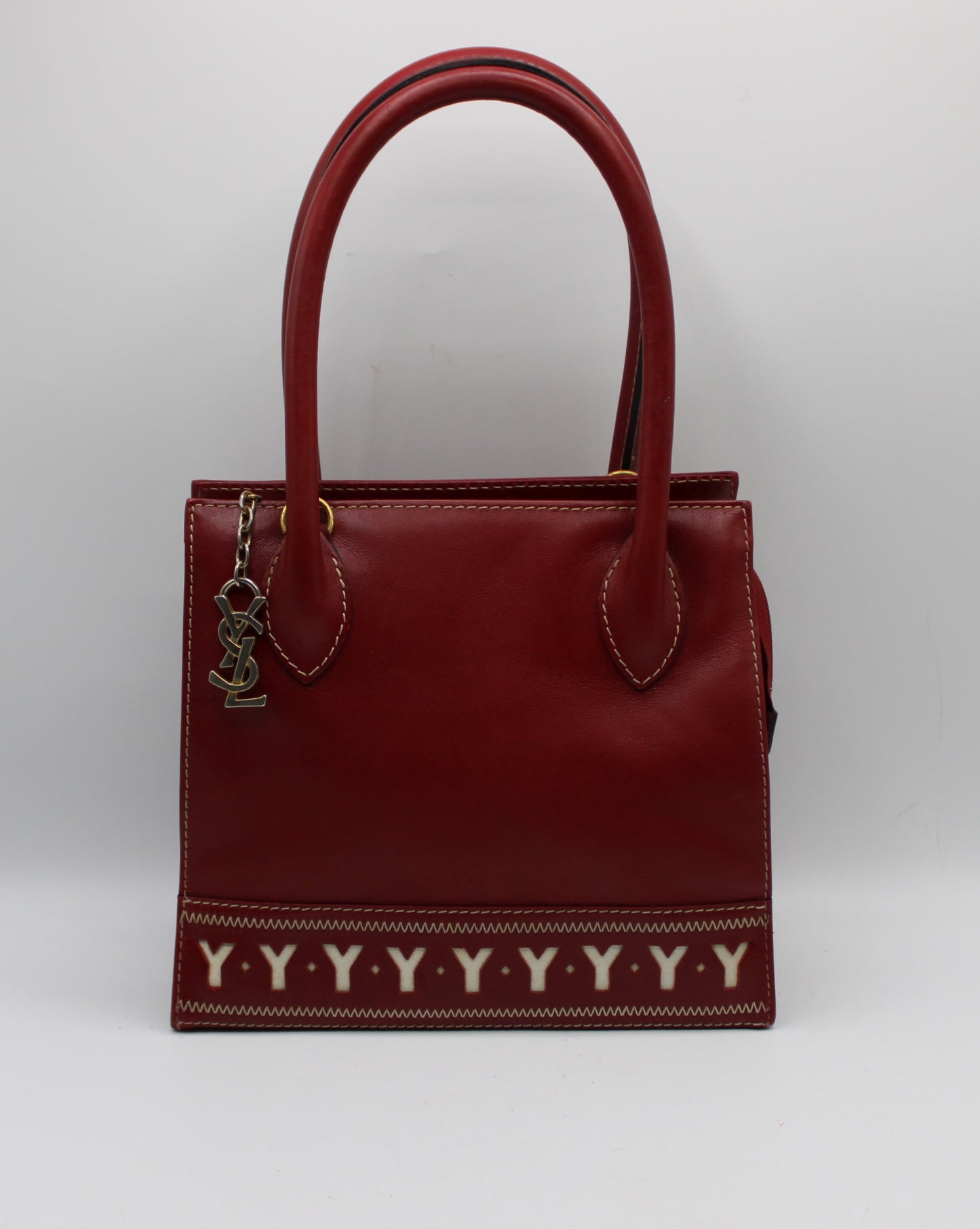 Yves Saint Laurent Burgundy Leather Y Pattern Shoulder Handbag