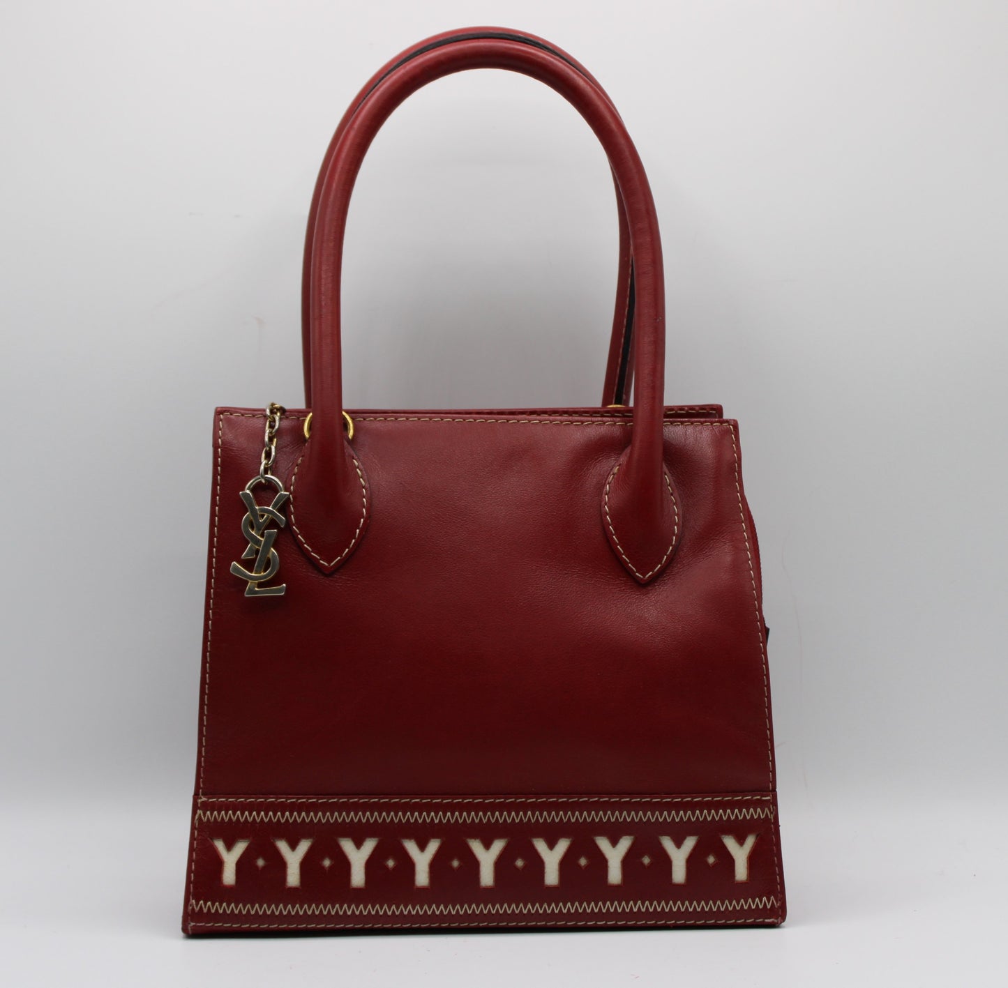 Yves Saint Laurent Burgundy Leather Y Pattern Shoulder Handbag
