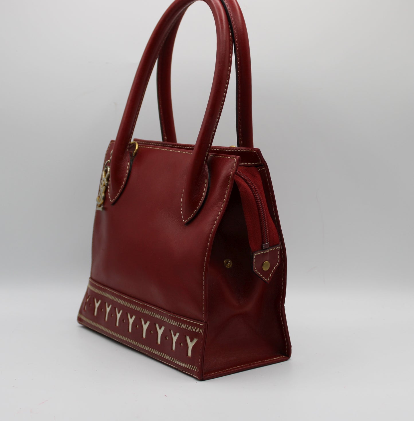 Yves Saint Laurent Burgundy Leather Y Pattern Shoulder Handbag