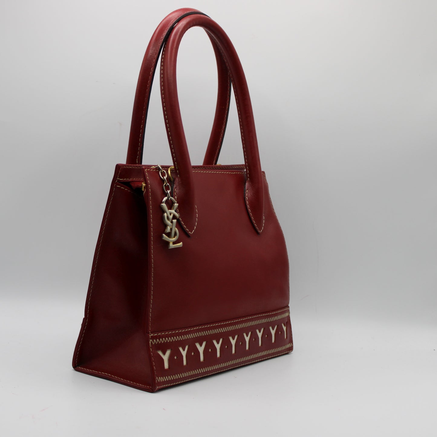 Yves Saint Laurent Burgundy Leather Y Pattern Shoulder Handbag