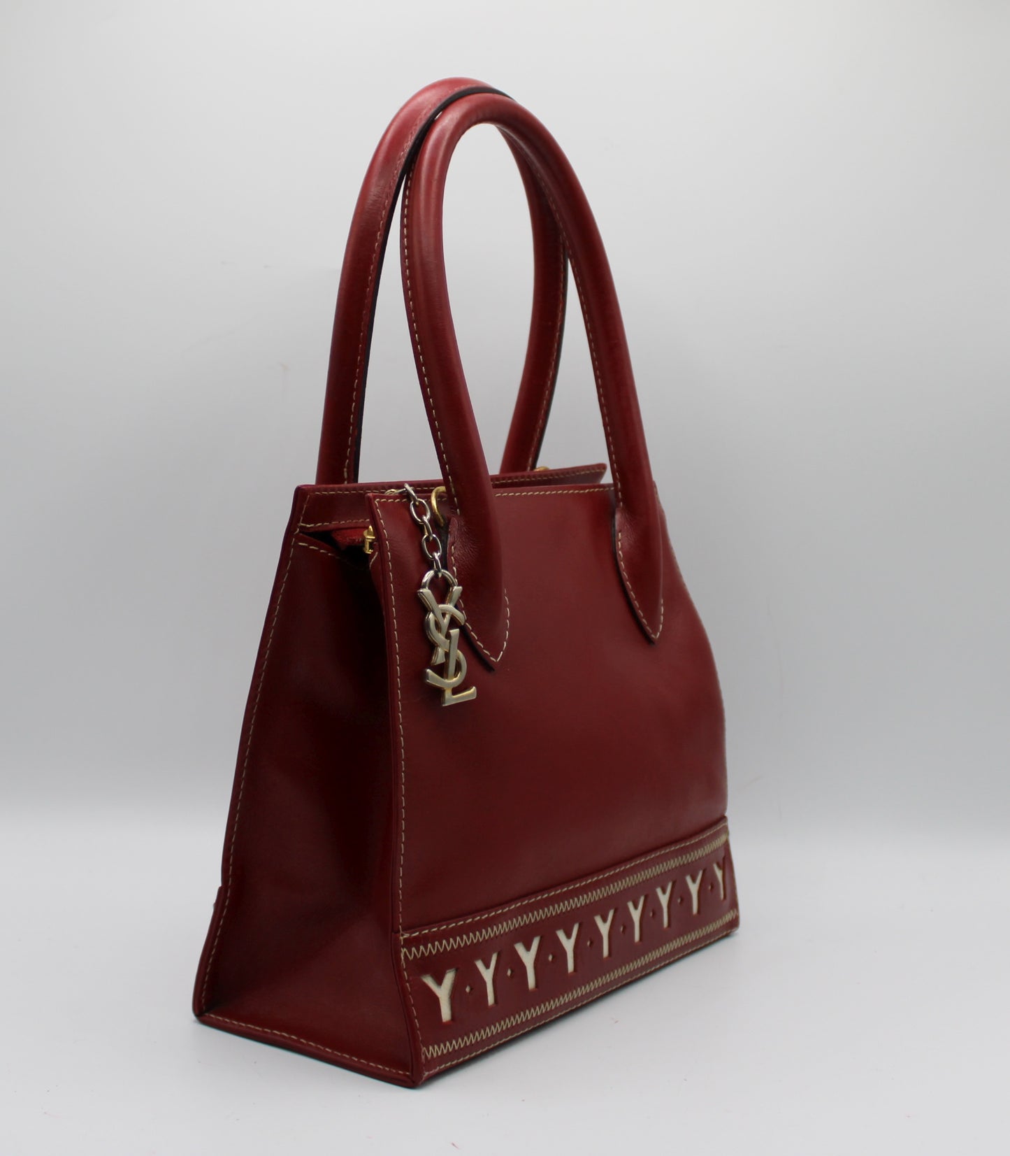 Yves Saint Laurent Burgundy Leather Y Pattern Shoulder Handbag