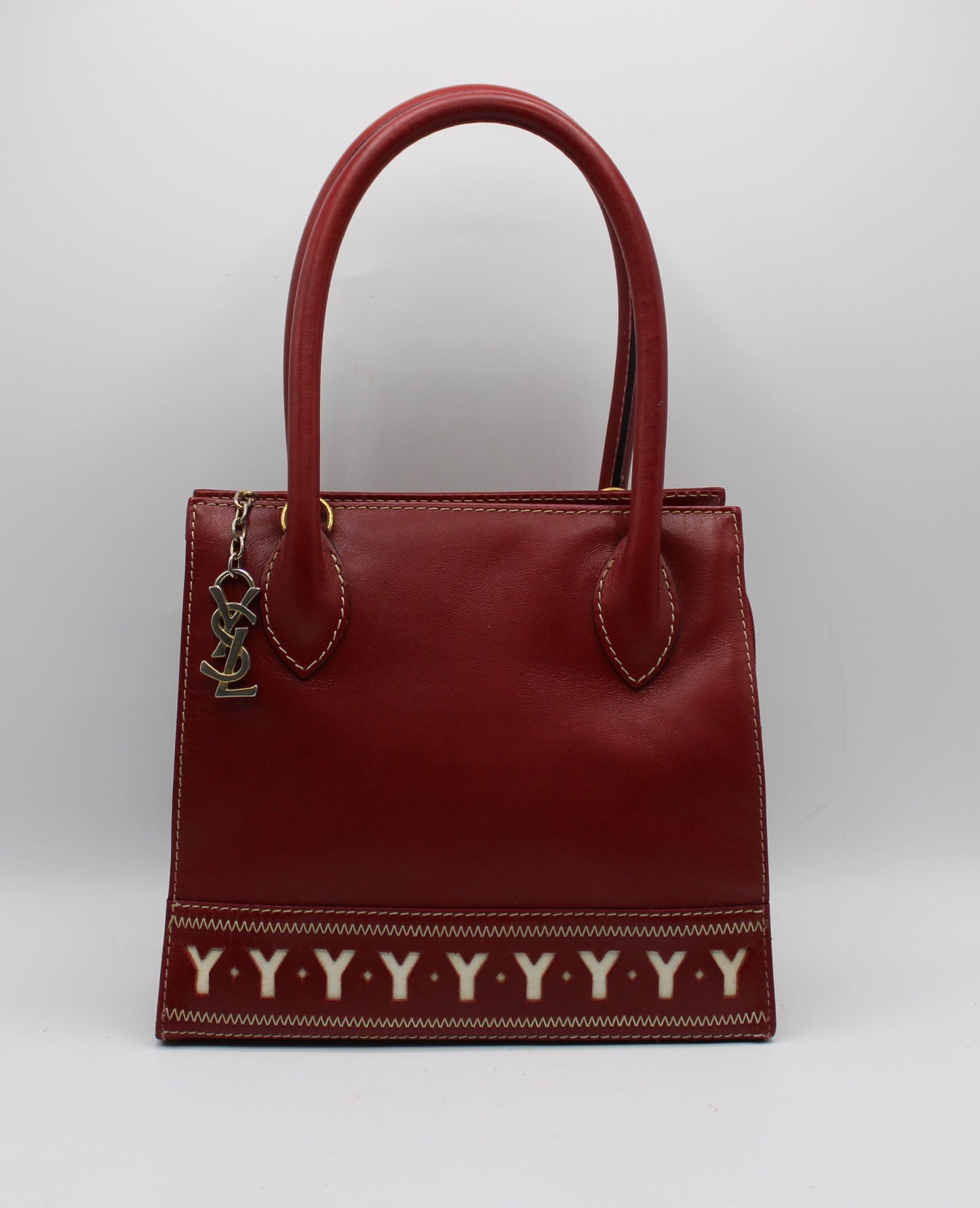 Yves Saint Laurent Burgundy Leather Y Pattern Shoulder Handbag