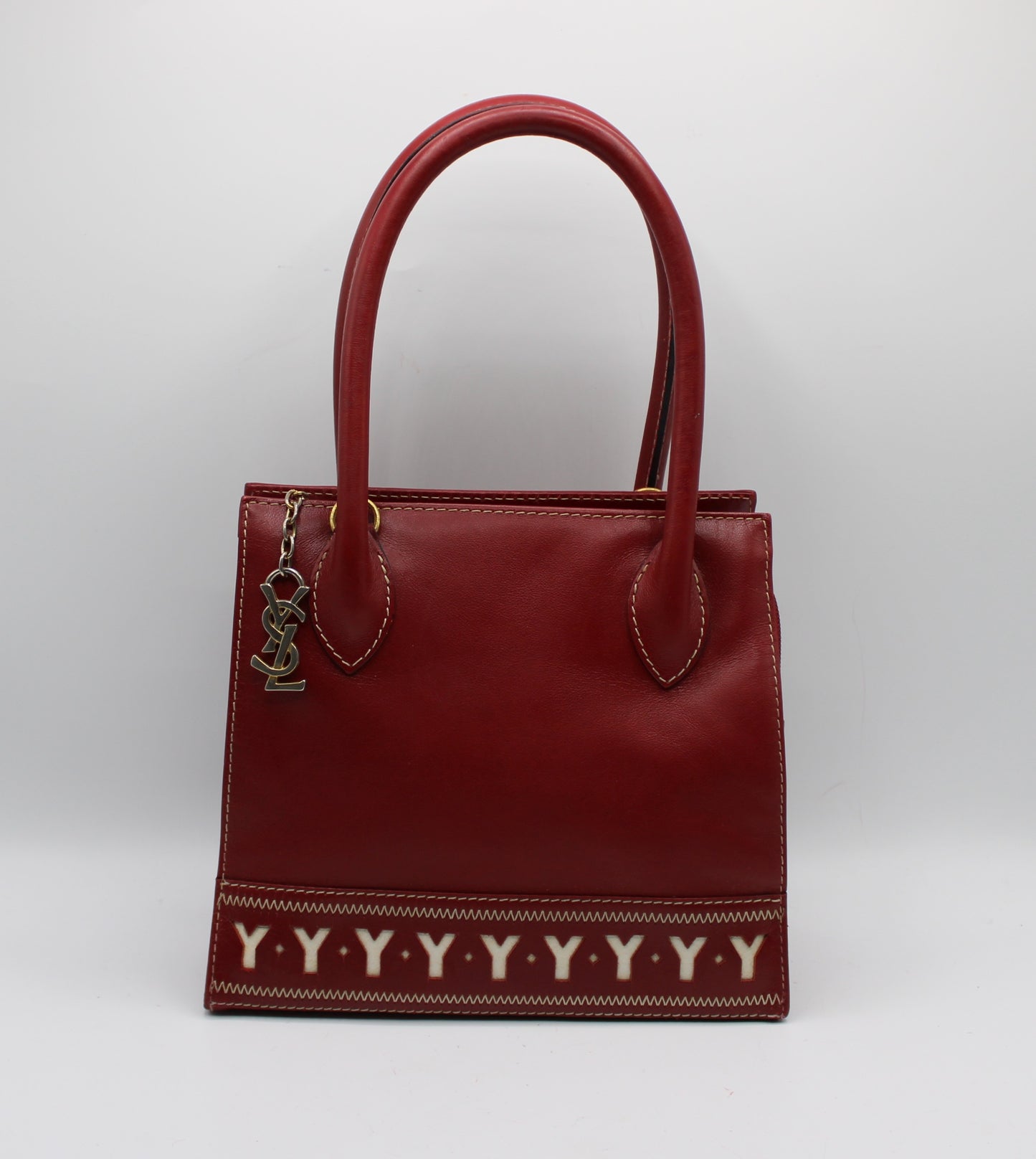 Yves Saint Laurent Burgundy Leather Y Pattern Shoulder Handbag