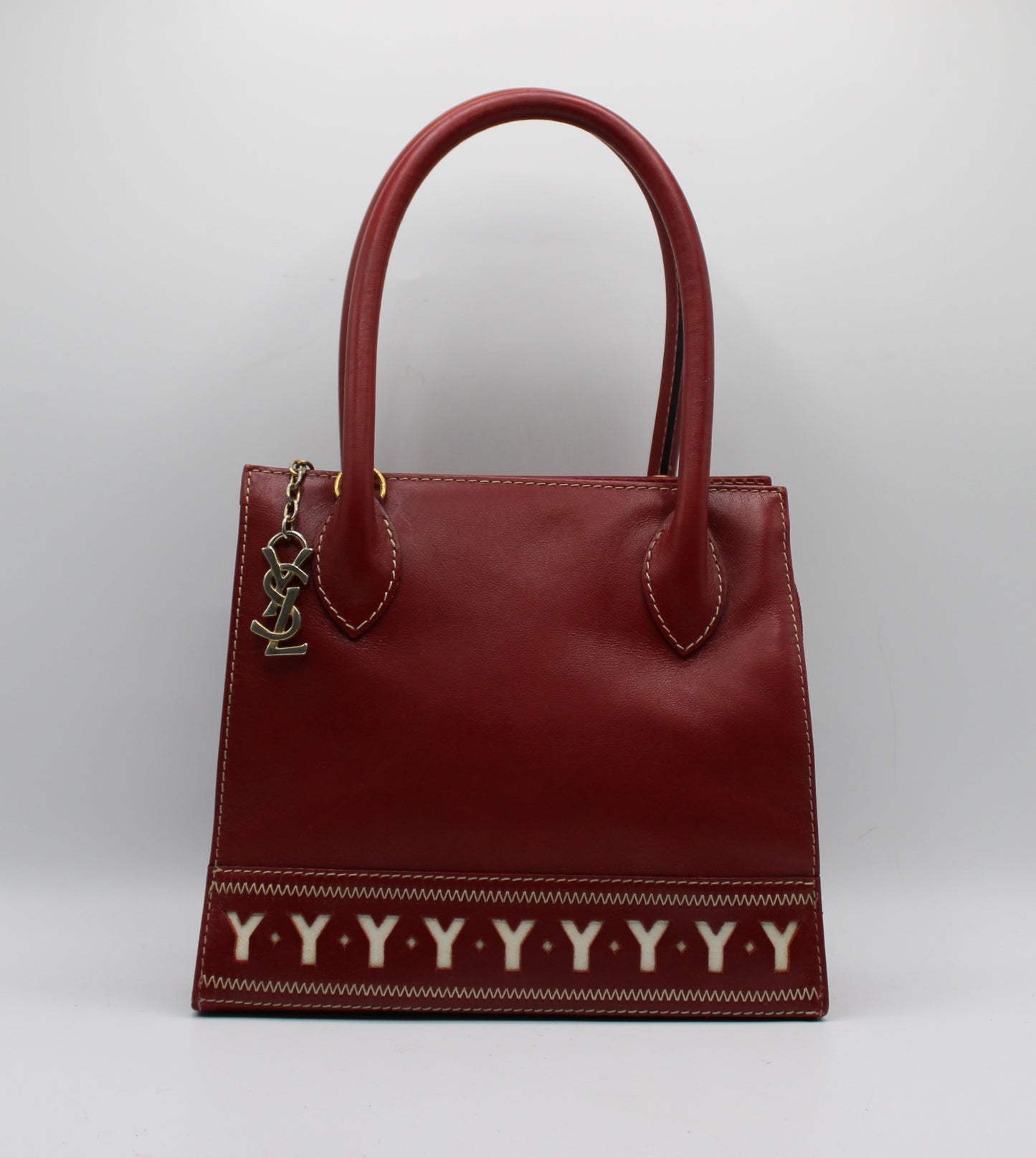 Yves Saint Laurent Burgundy Leather Y Pattern Shoulder Handbag