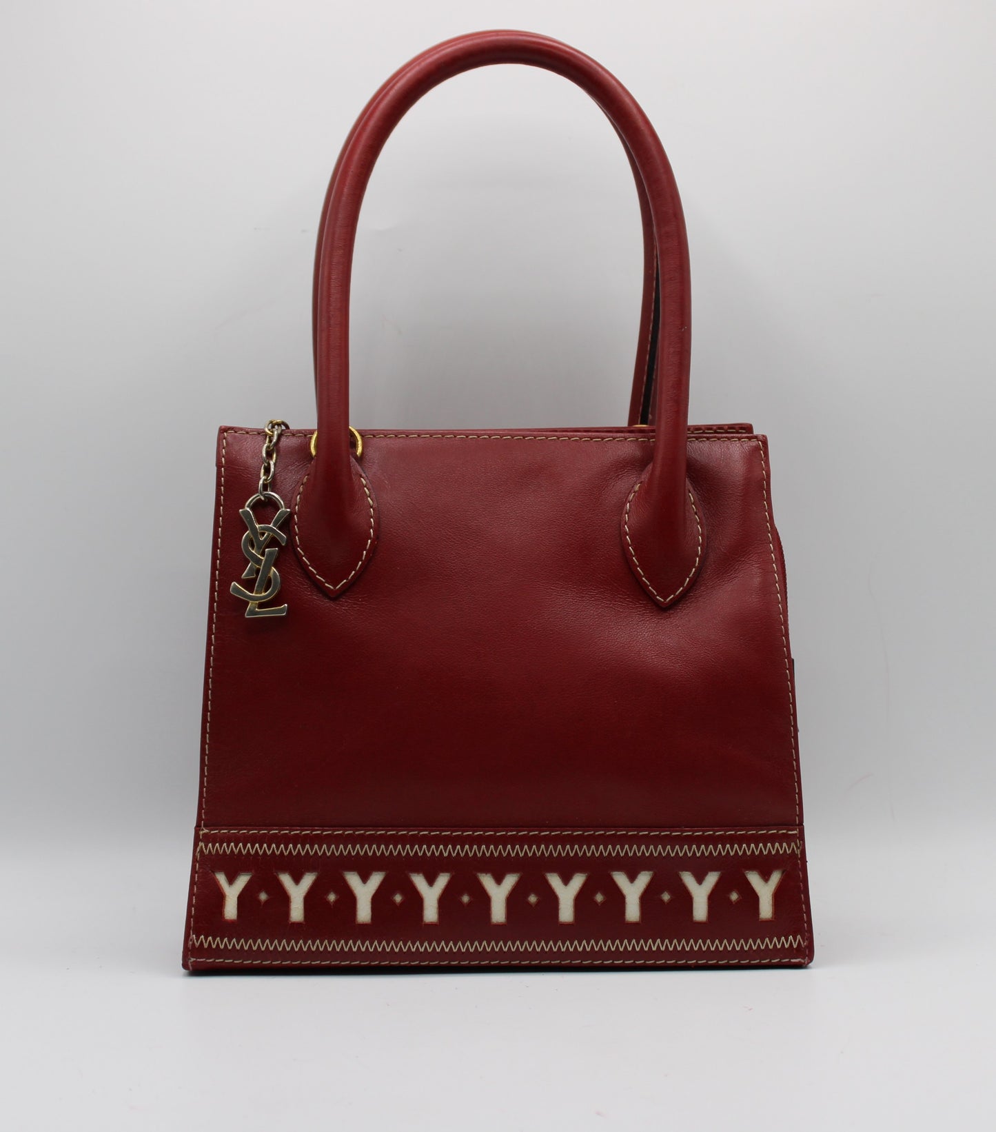 Yves Saint Laurent Burgundy Leather Y Pattern Shoulder Handbag
